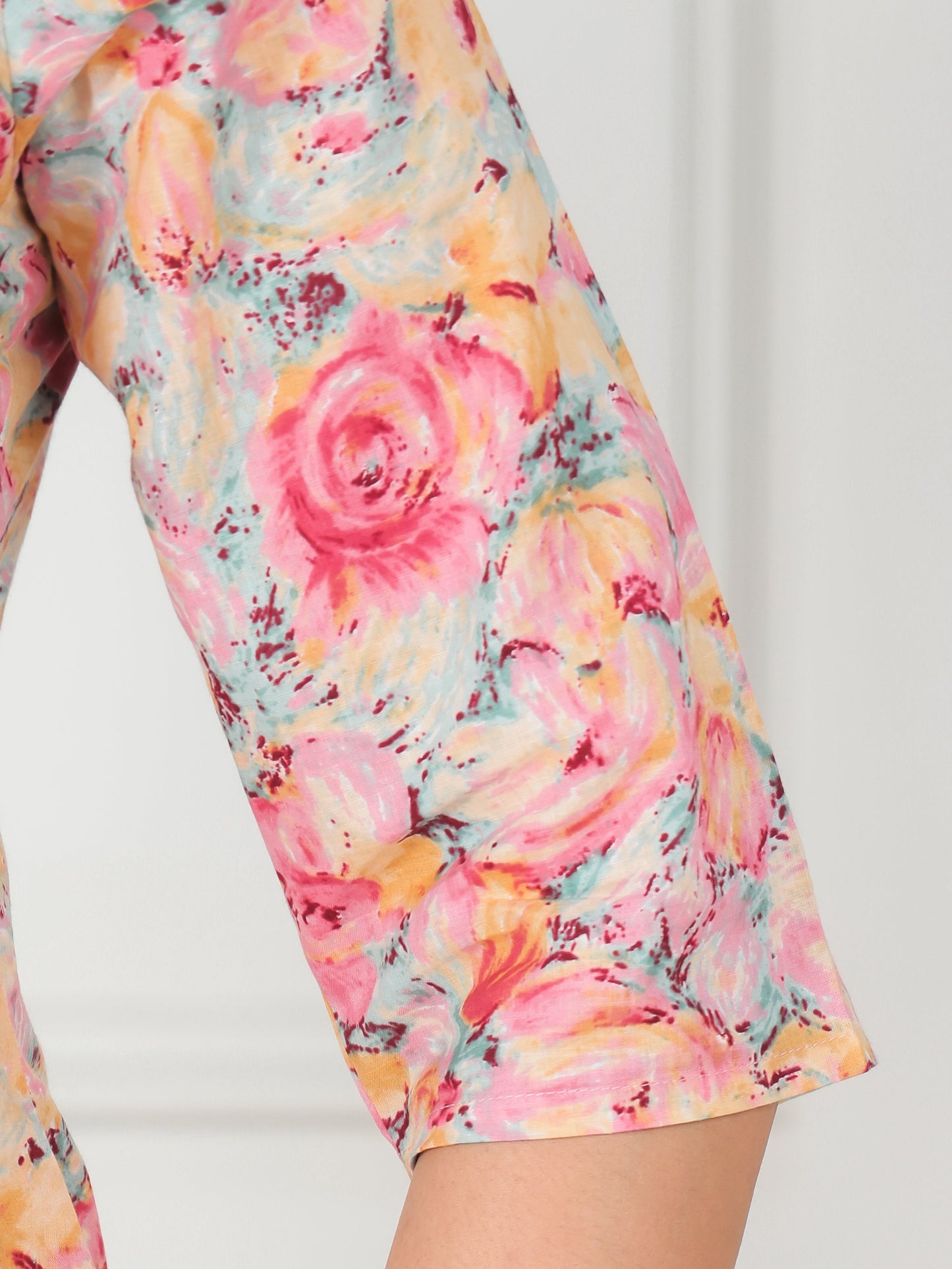 Soft Cotton Floral Straight Peach Kurta