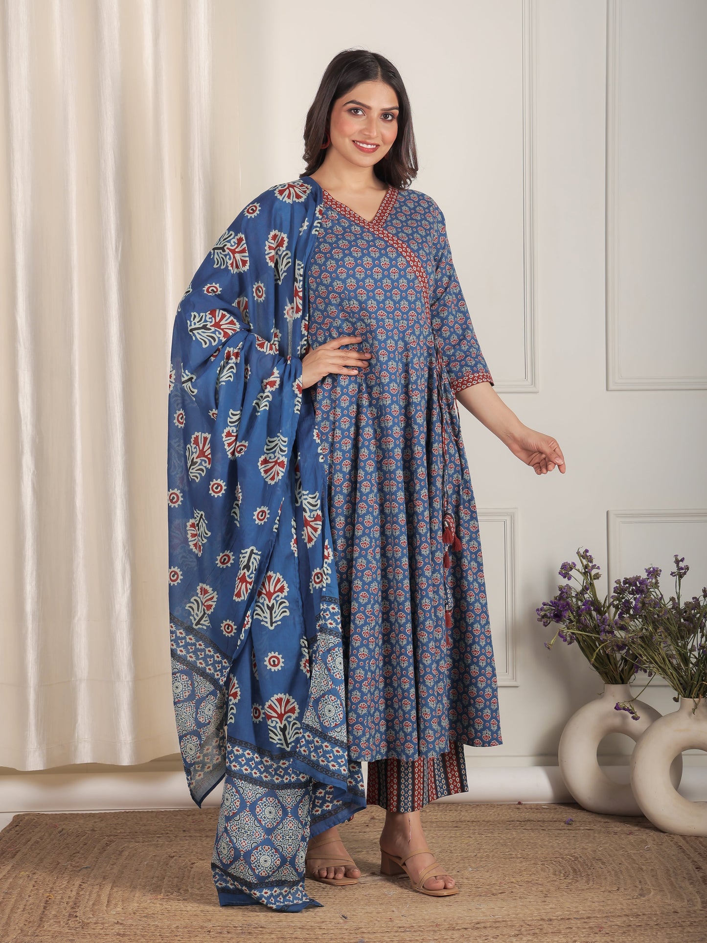 Cotton Voile Butti Blue Dupatta