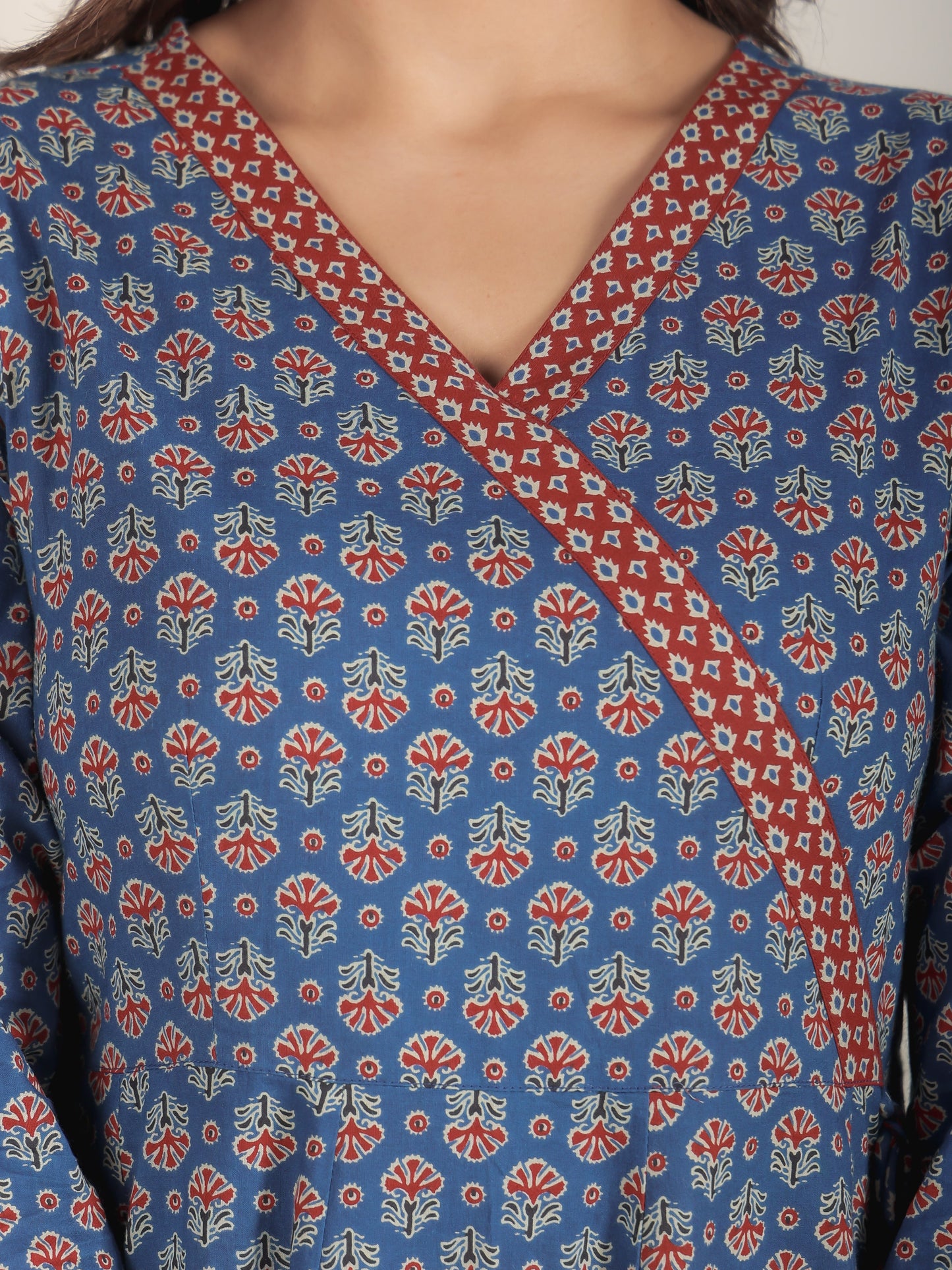 Soft Cotton Butti Angrakha Blue Kurta