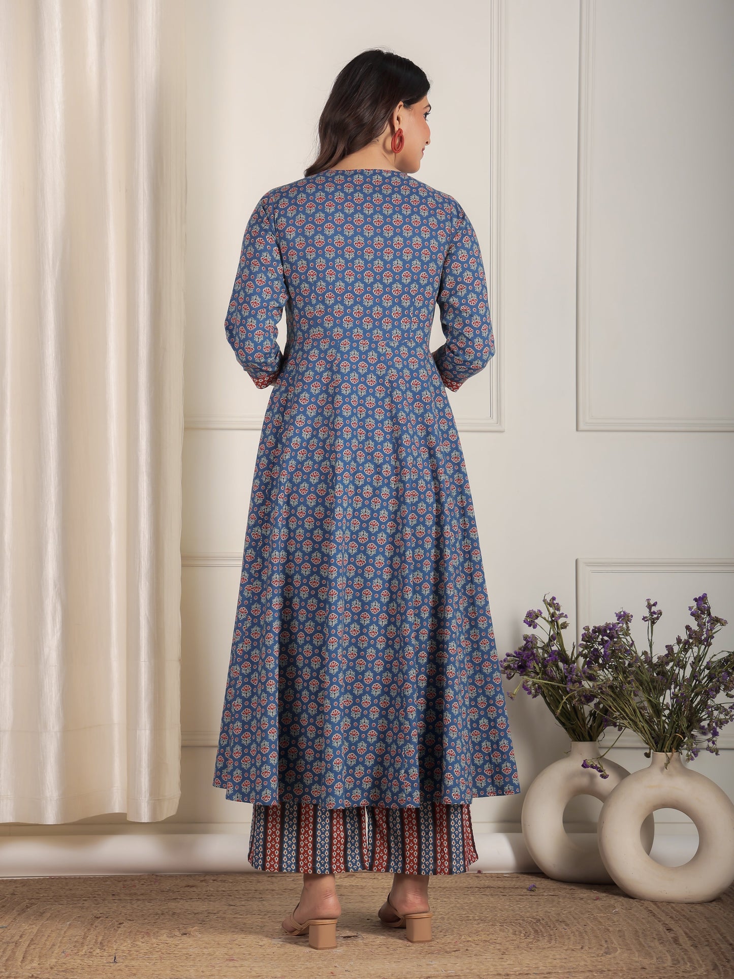 Soft Cotton Butti Angrakha Blue Kurta