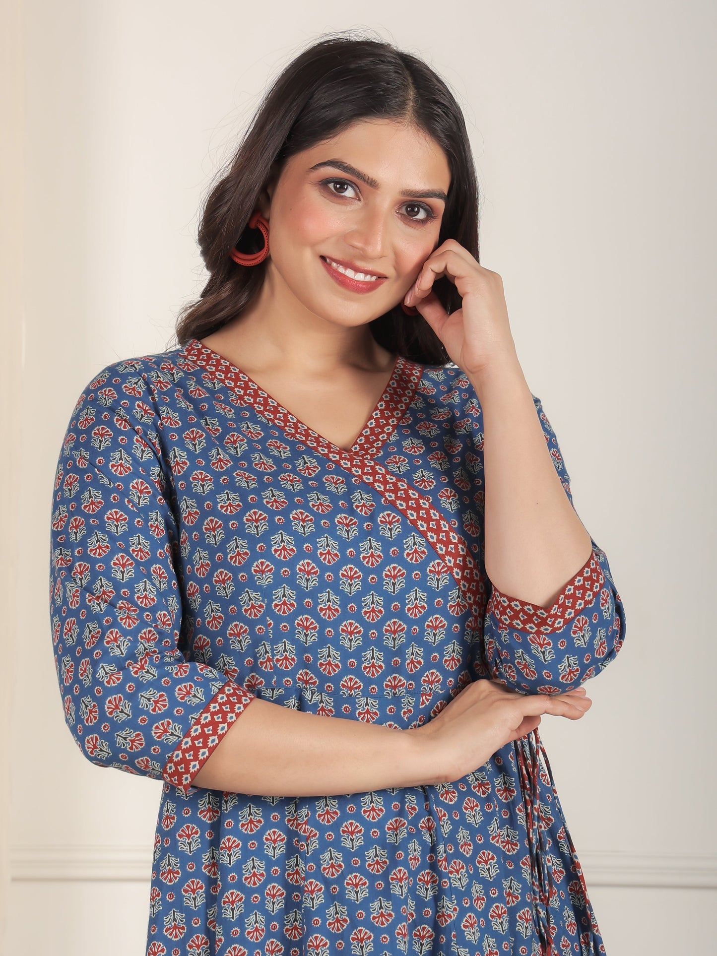 Soft Cotton Butti Angrakha Blue Kurta