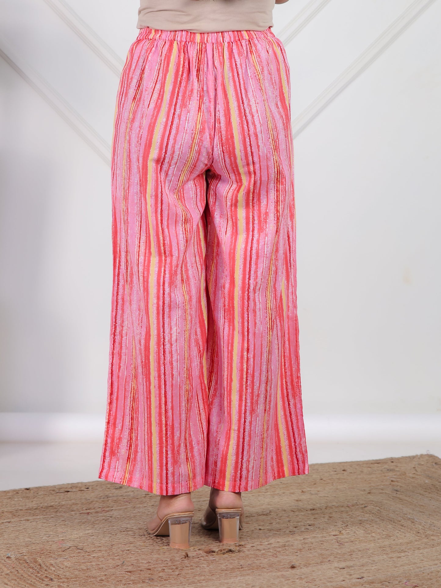 Soft Cotton Striped Peach Flared Trousers