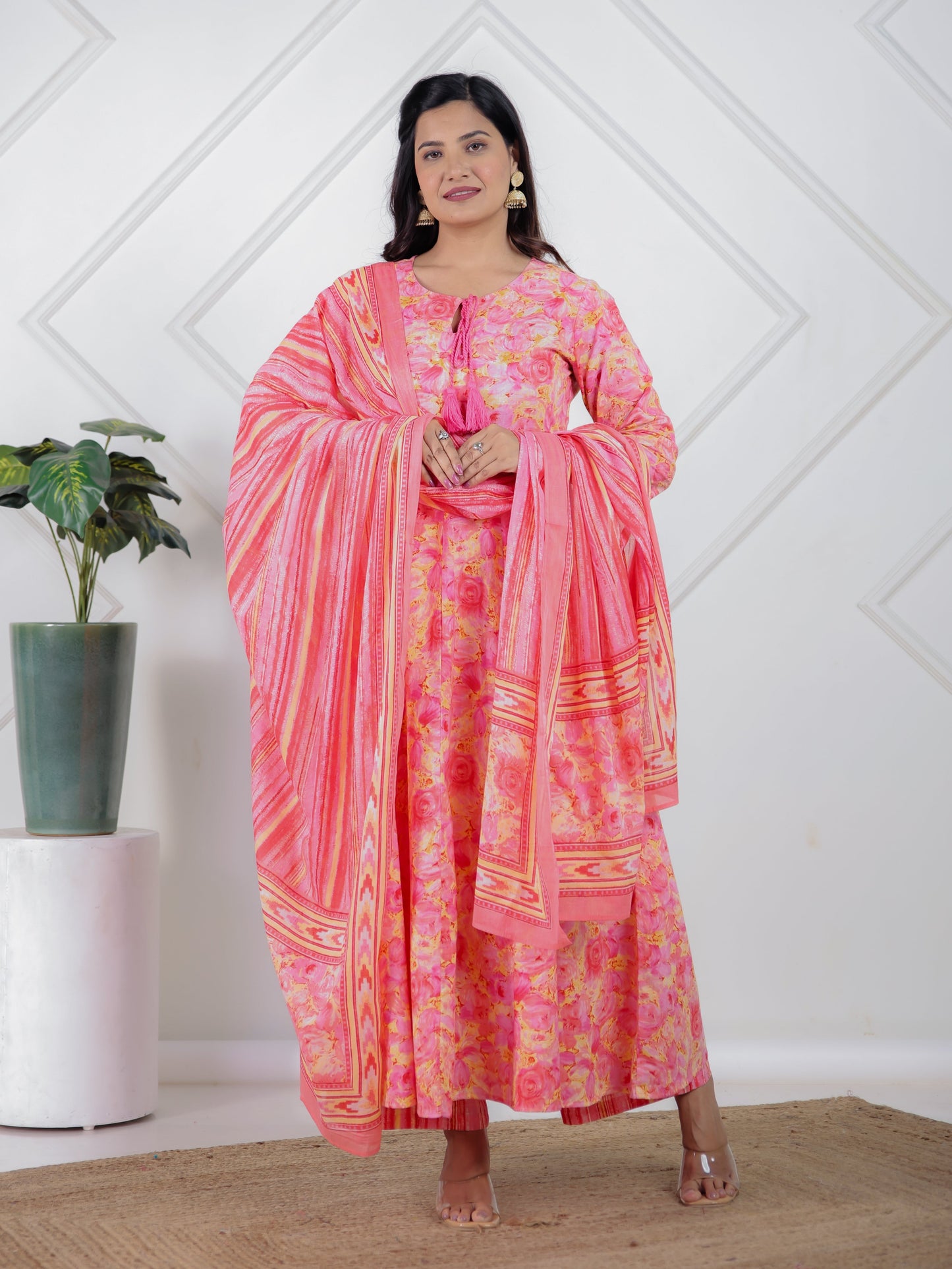 Cotton Voile Striped Peach Dupatta
