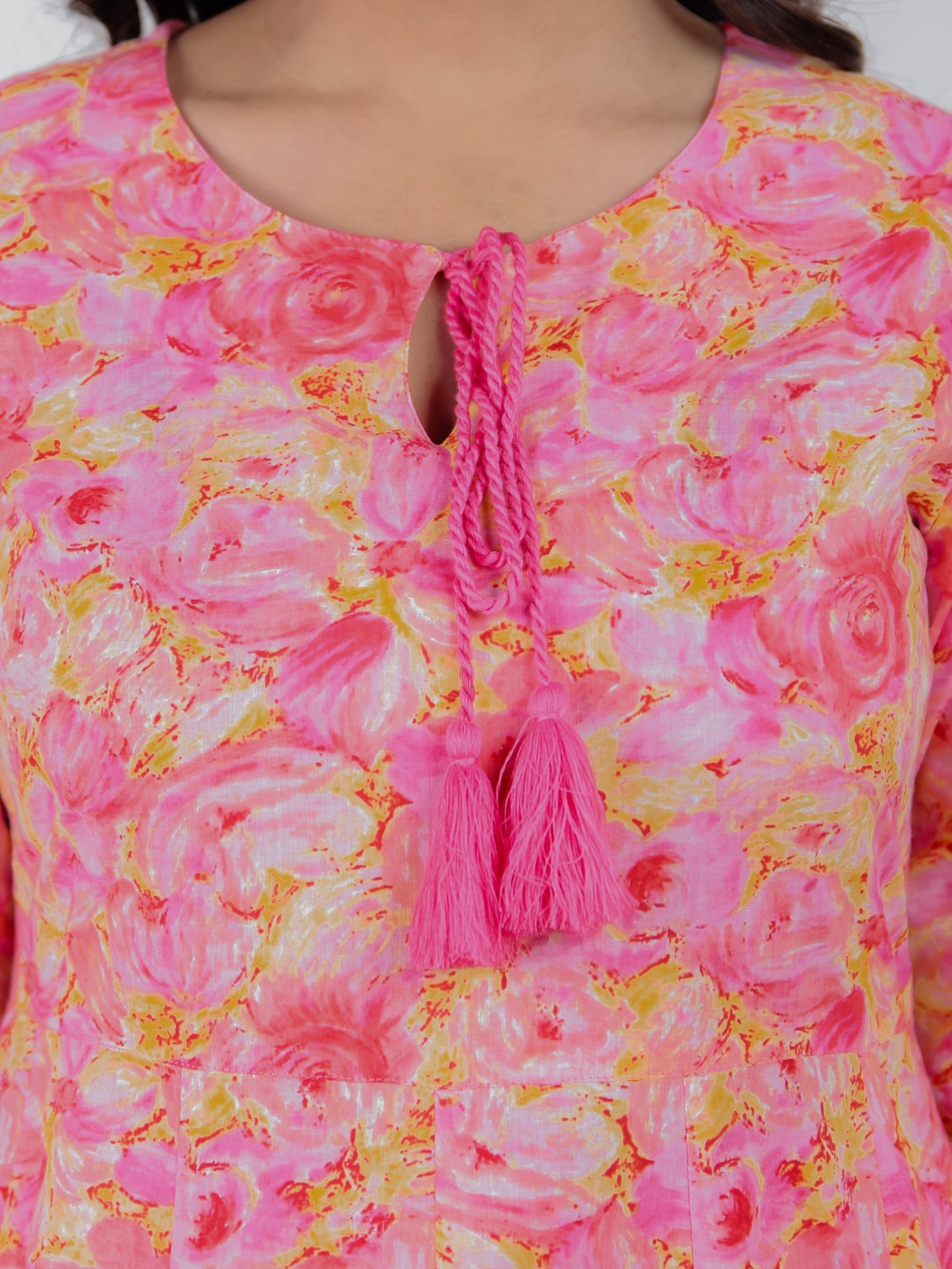 Soft Cotton Floral Flared Peach Kurta