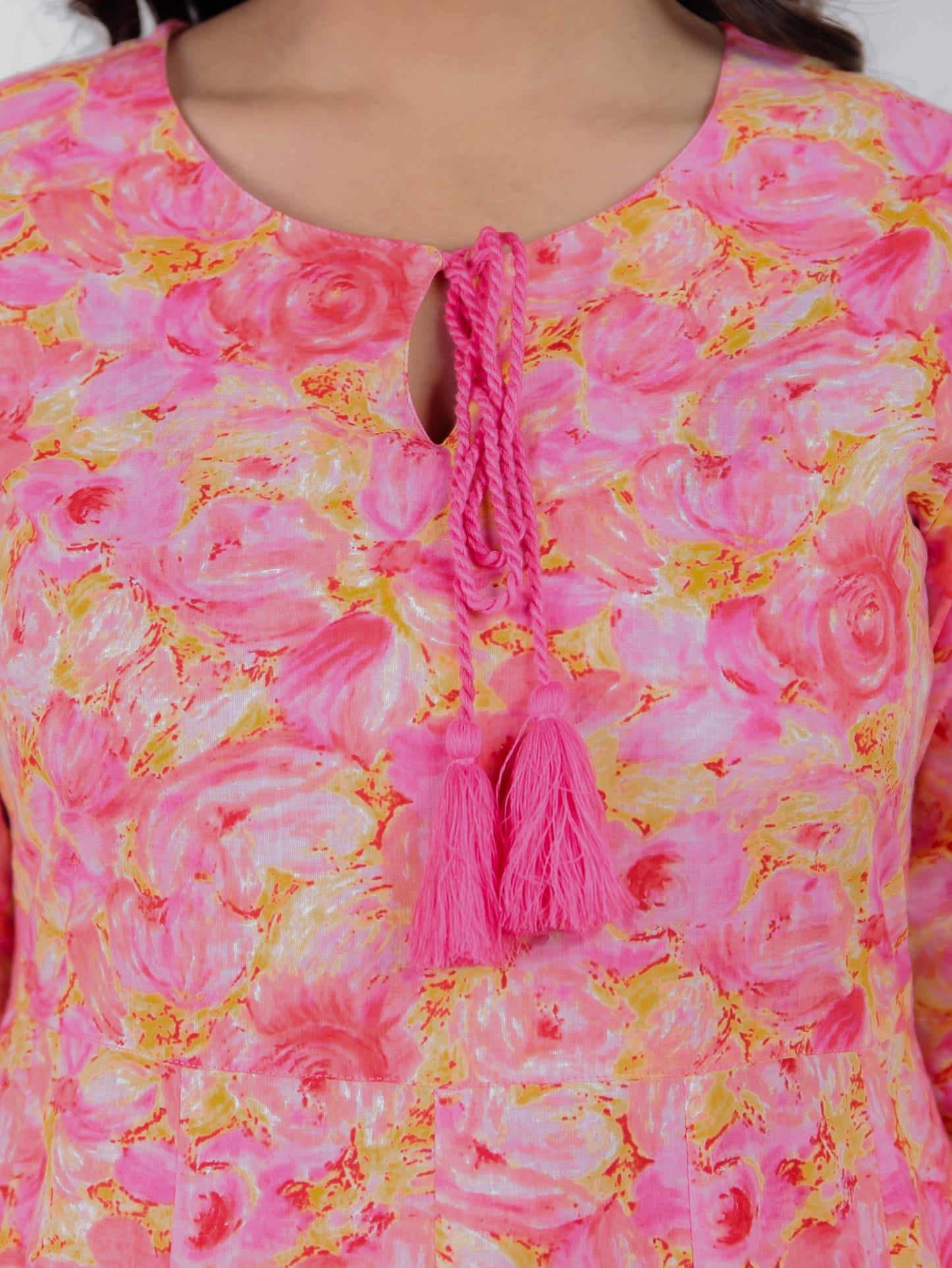 Soft Cotton Floral Anarkali Peach Kurta