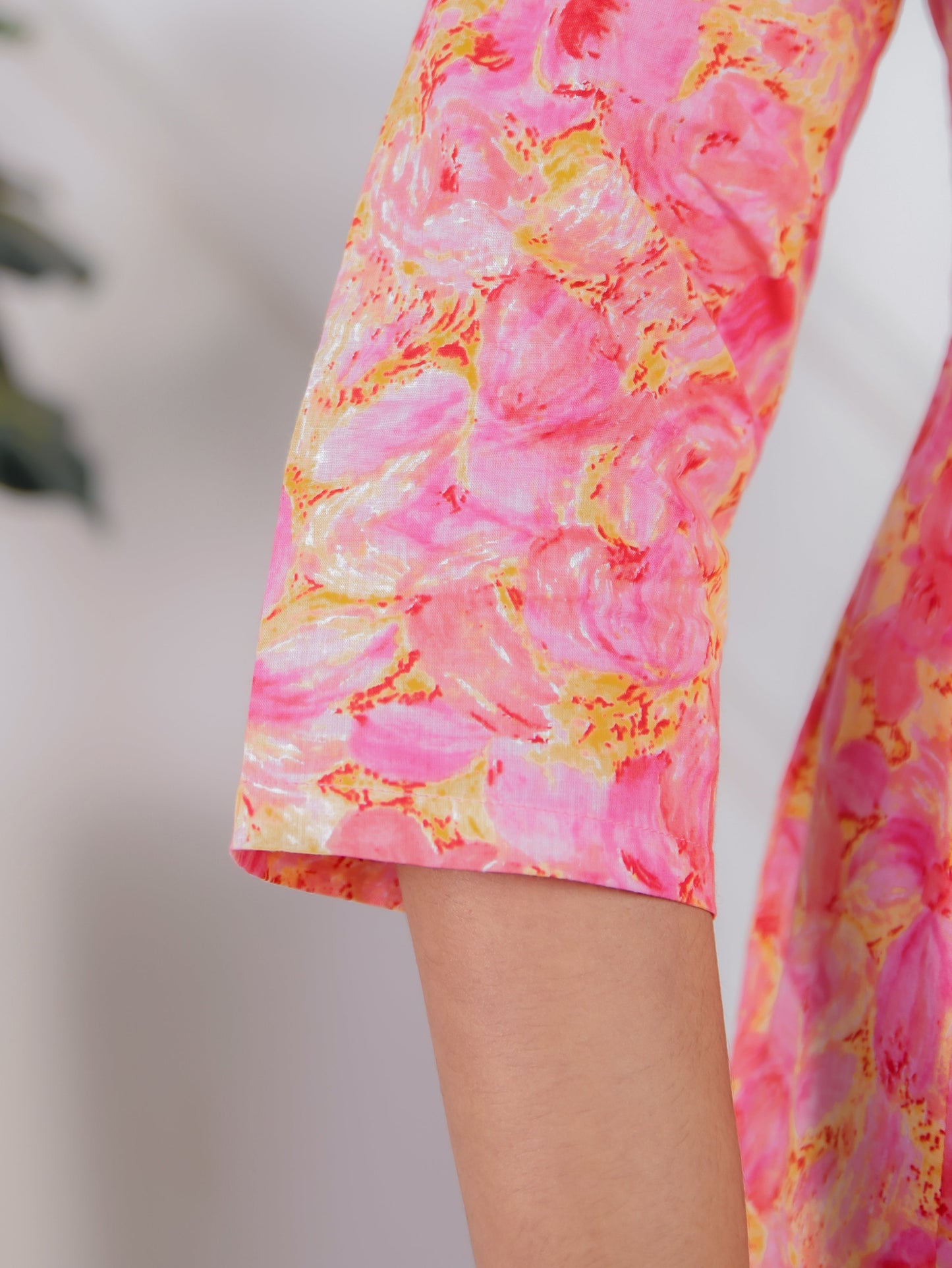 Soft Cotton Floral Flared Peach Kurta