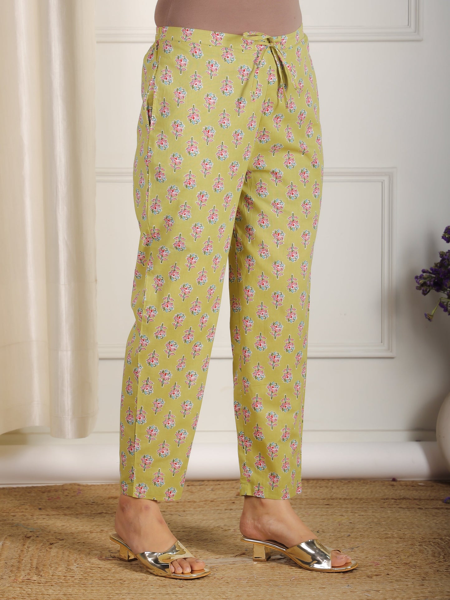Embroidered Soft Cotton Floral A-line Green Kurta