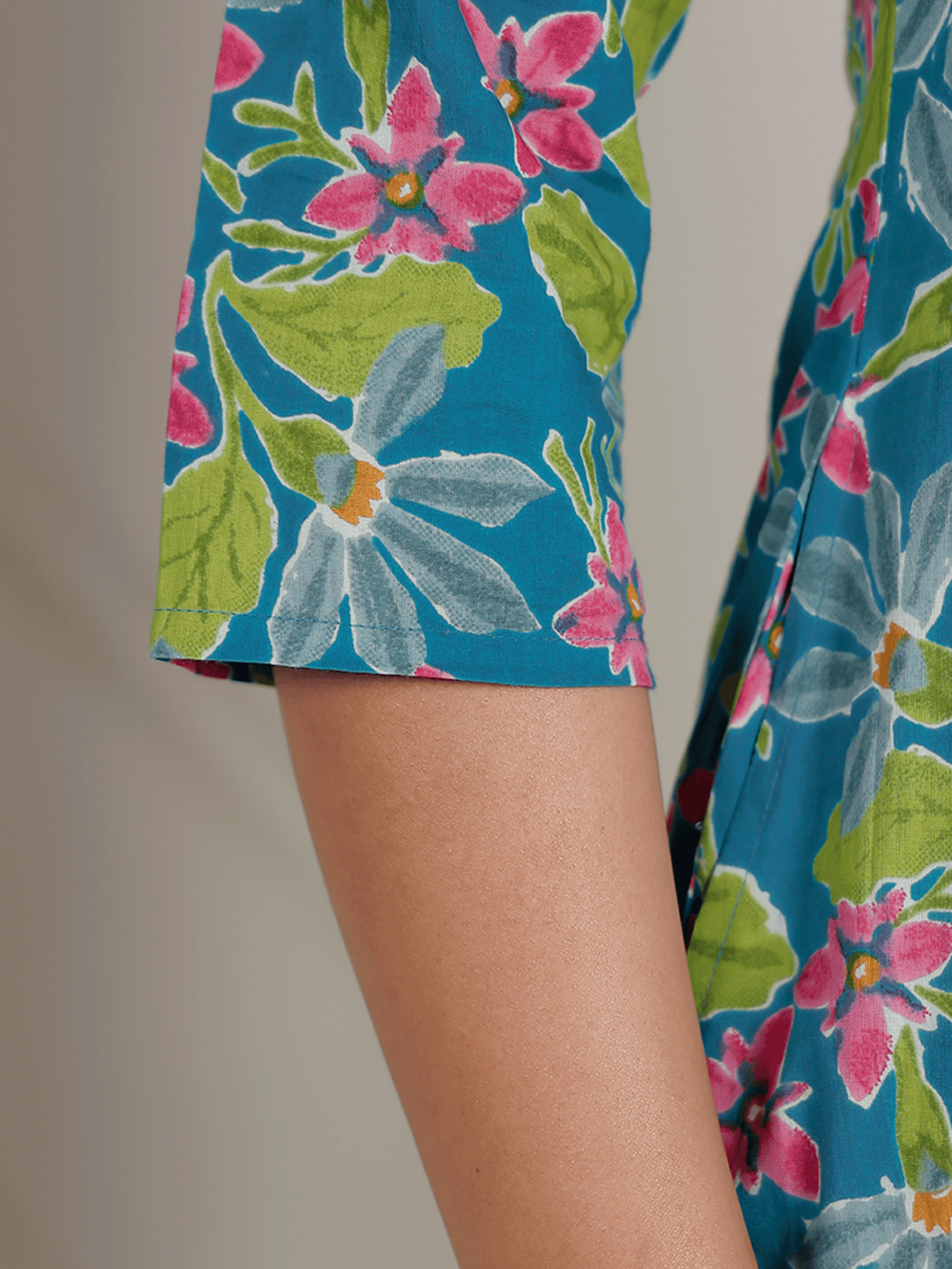 Soft Cotton Floral A-line Blue Kurta