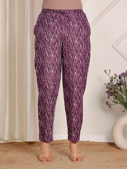Soft Cotton Striped Purple Tapered Trousers