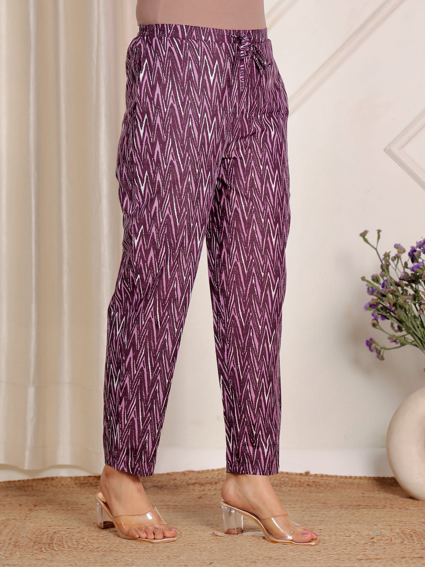 Soft Cotton Striped Purple Tapered Trousers