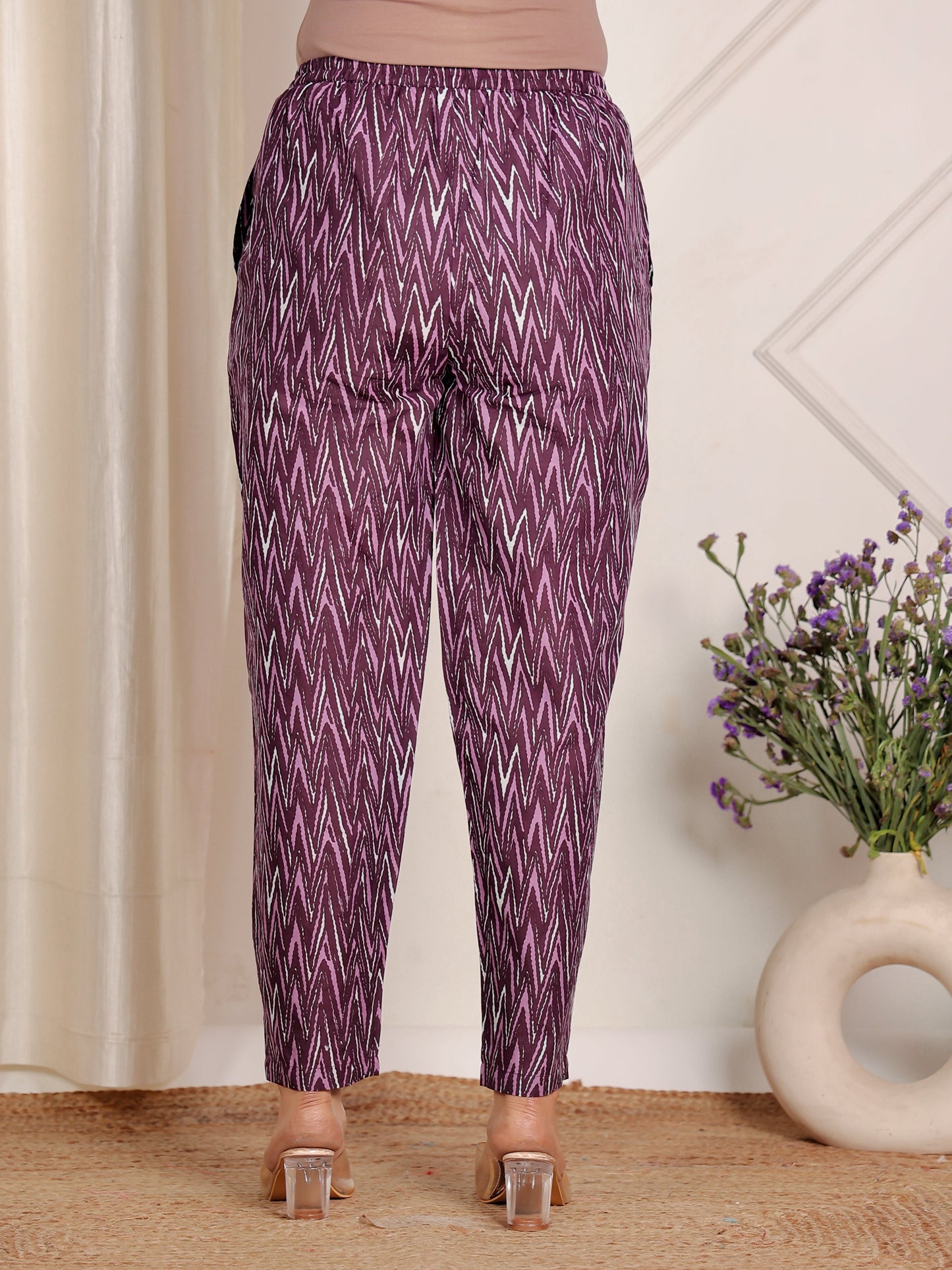 Soft Cotton Striped Purple Tapered Trousers