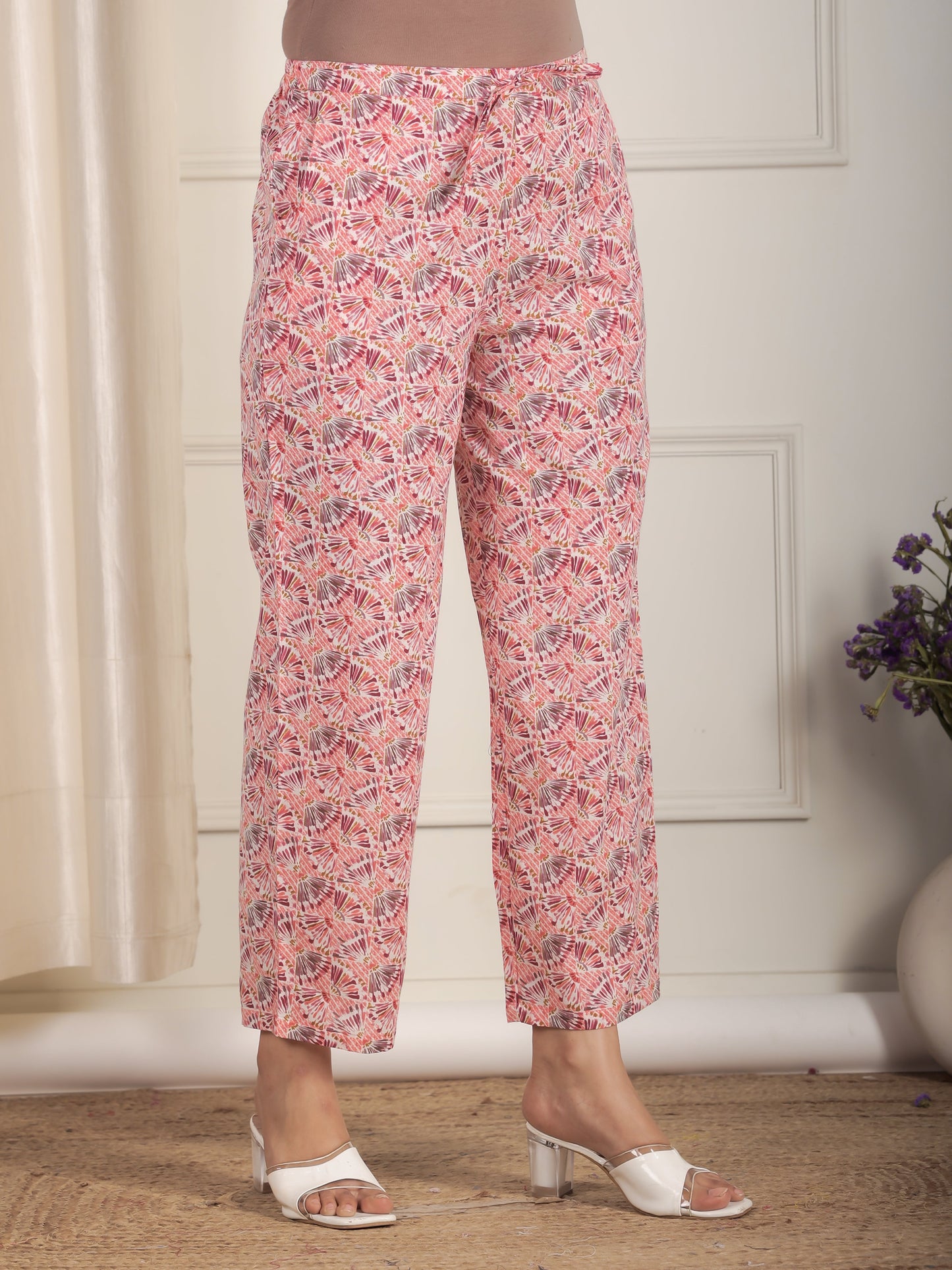Soft Cotton Geometric Multicolor Straight Trousers