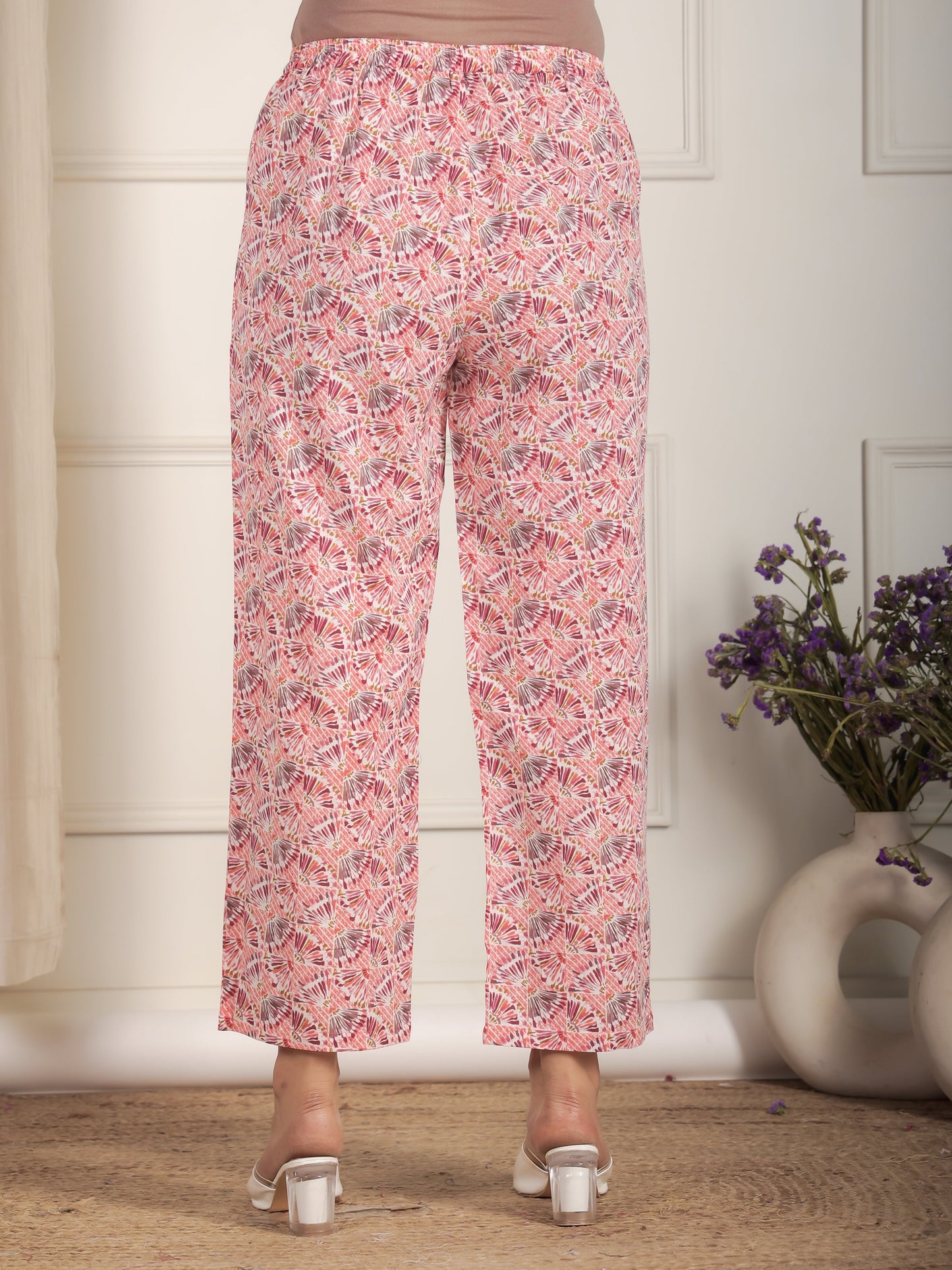 Soft Cotton Floral Flared Peach Kurta