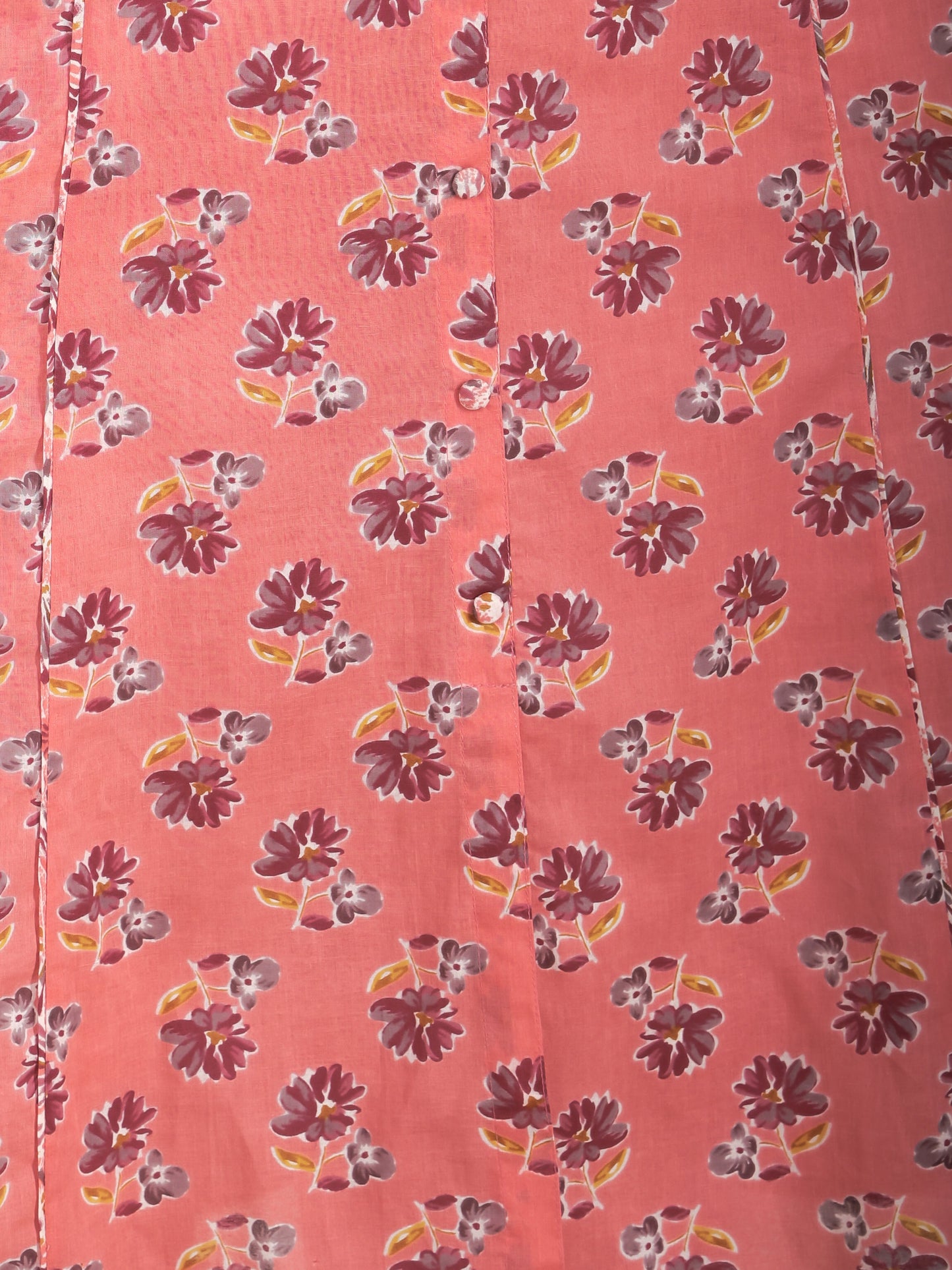 Soft Cotton Floral Flared Peach Kurta