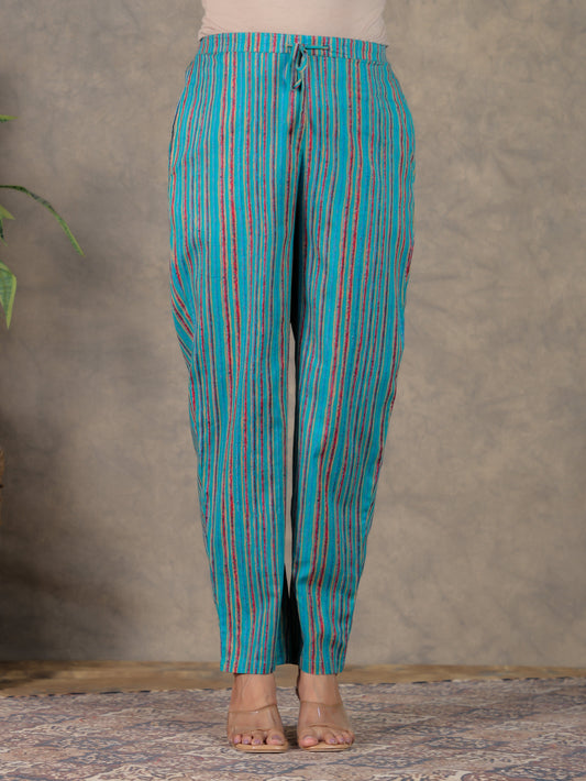 Soft Cotton Striped Green Tapered Trousers