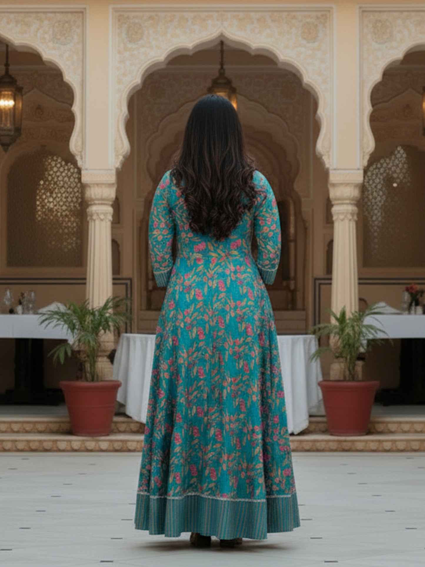 Soft Cotton Floral Anarkali Green Kurta
