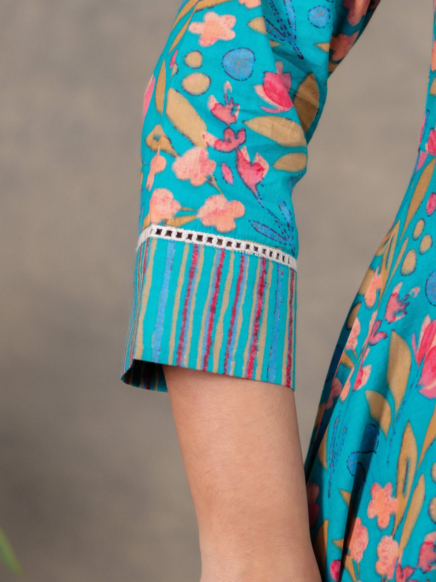 Soft Cotton Floral Anarkali Green Kurta