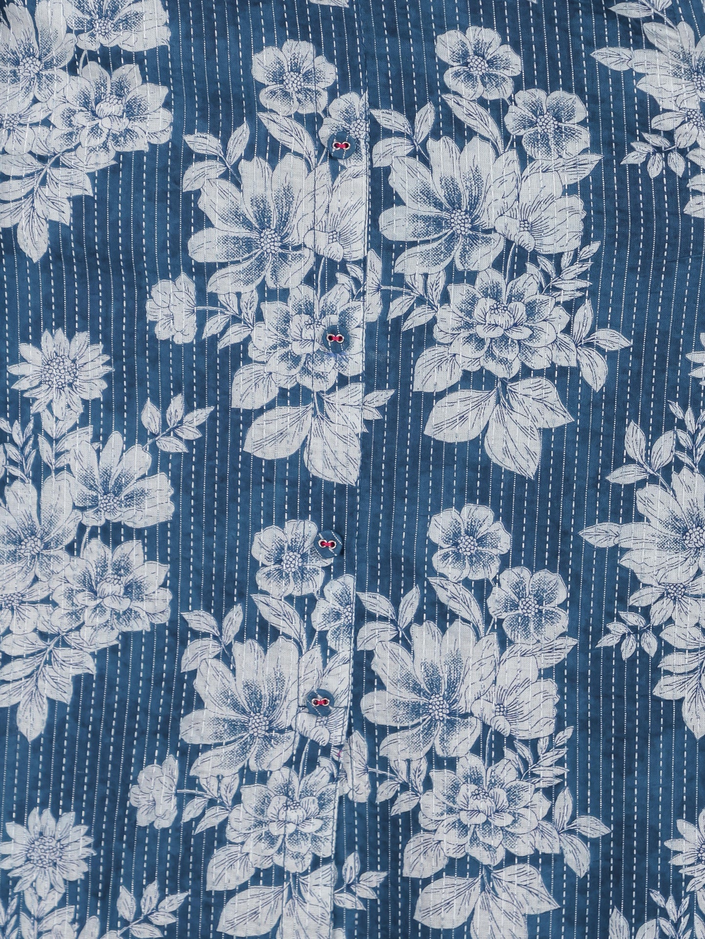 Embroidered Kantha Cotton Floral A-line Blue Kurta