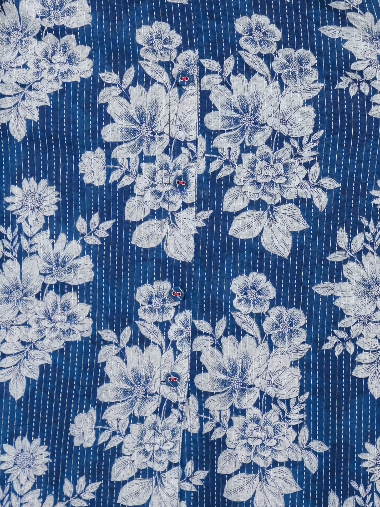 Embroidered Kantha Cotton Floral A-line Blue Kurta