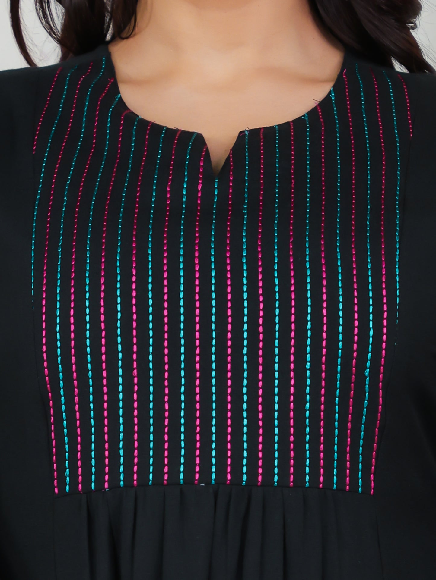 Embroidered Linen Cotton Solid Flared Black Kurta