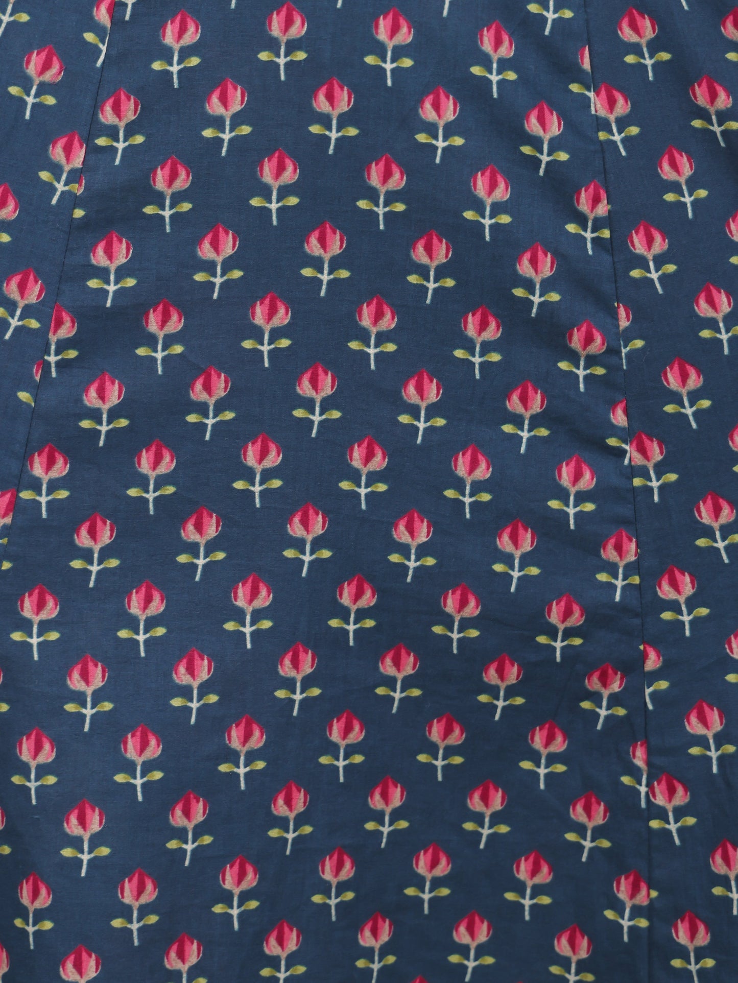 Embroidered Soft Cotton Floral Tiered Navy Blue Dress