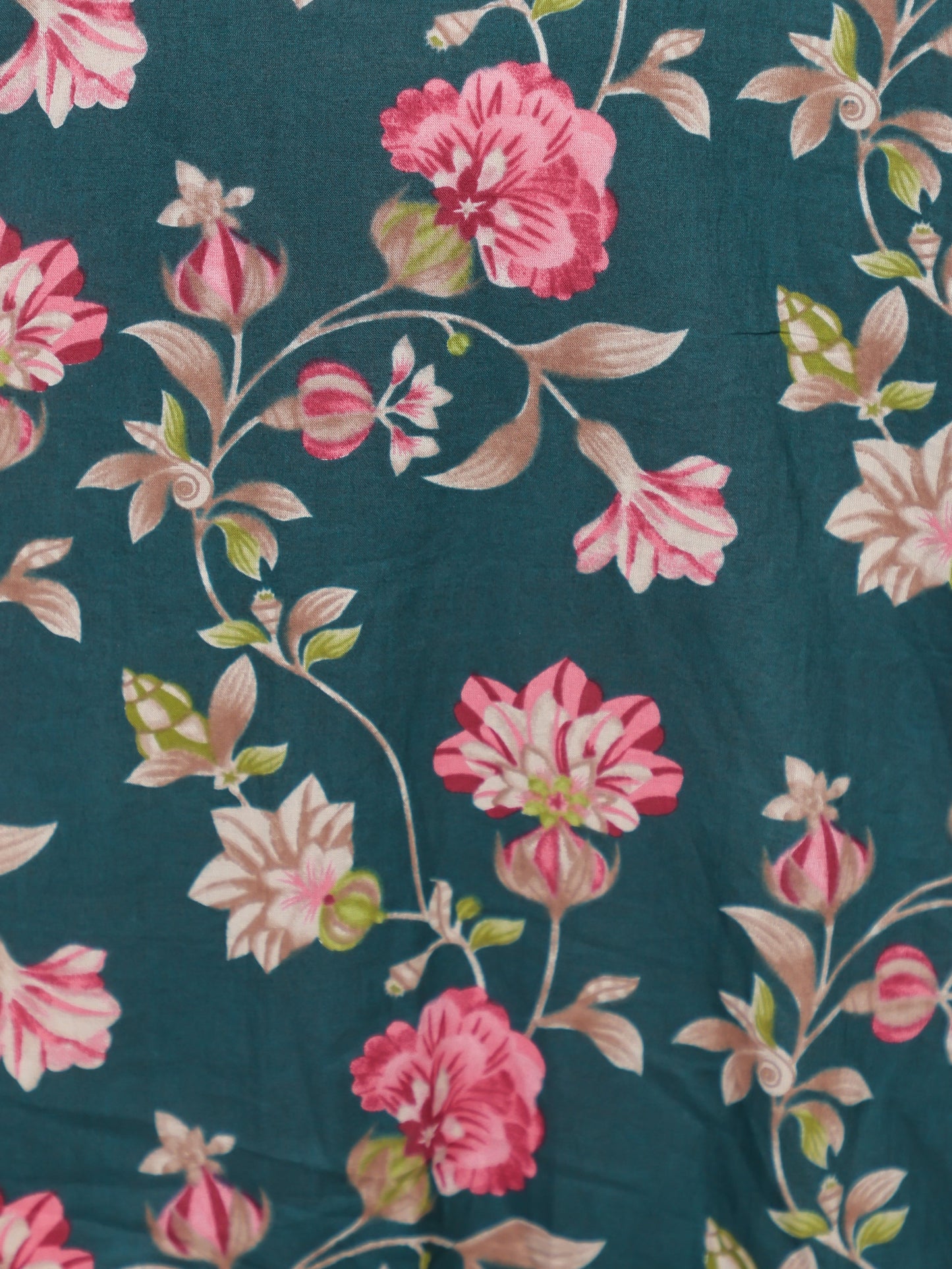 Soft Cotton Floral Flared Green Dress