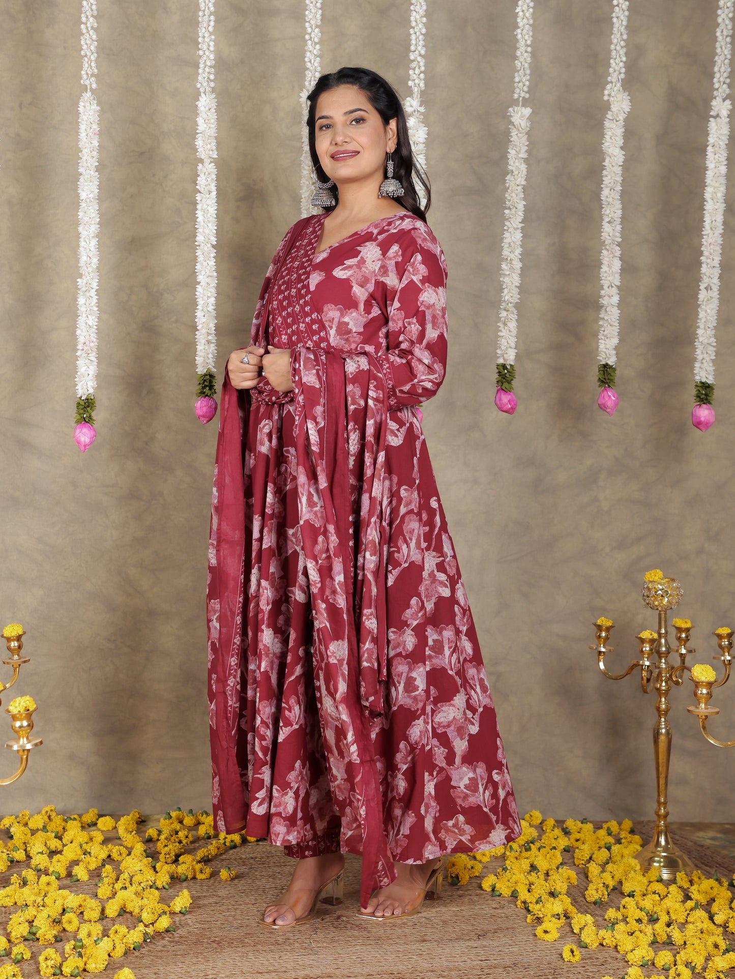 Cotton Voile Floral Red Dupatta