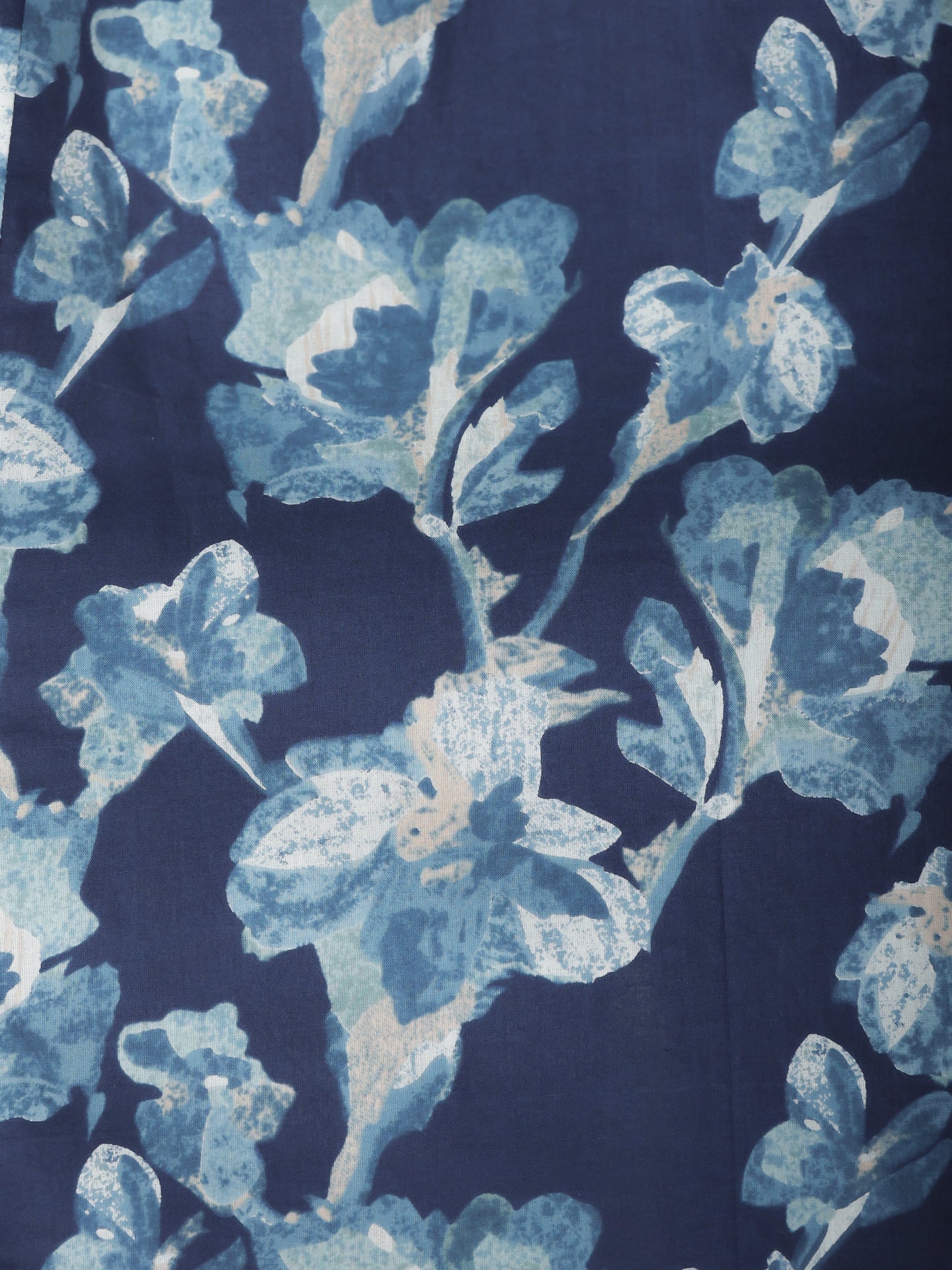 Soft Cotton Floral Panelled Blue Kurta