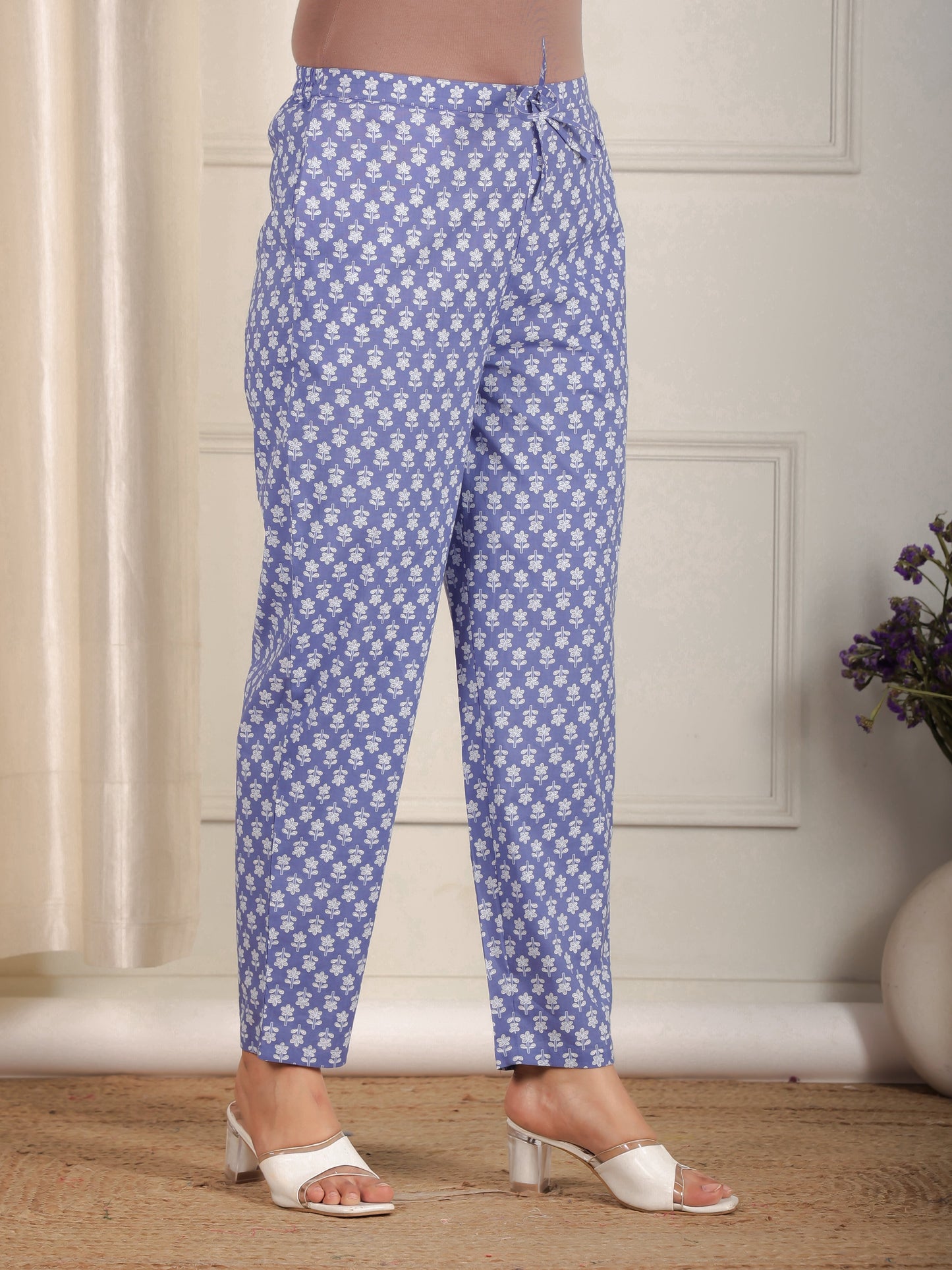 Soft Cotton Floral Purple Tapered Trousers