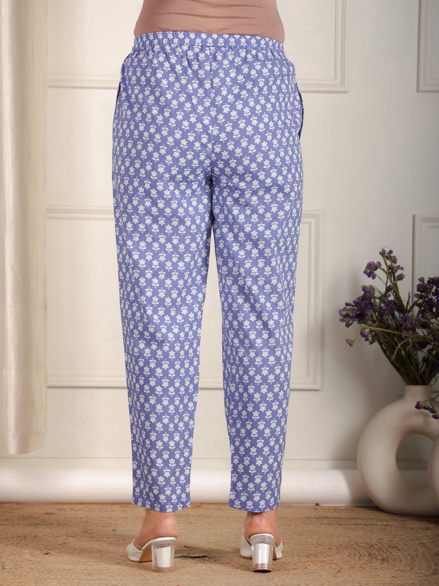 Soft Cotton Floral Purple Tapered Trousers