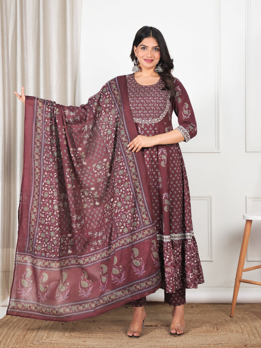 Cotton Voile Floral Maroon Dupatta