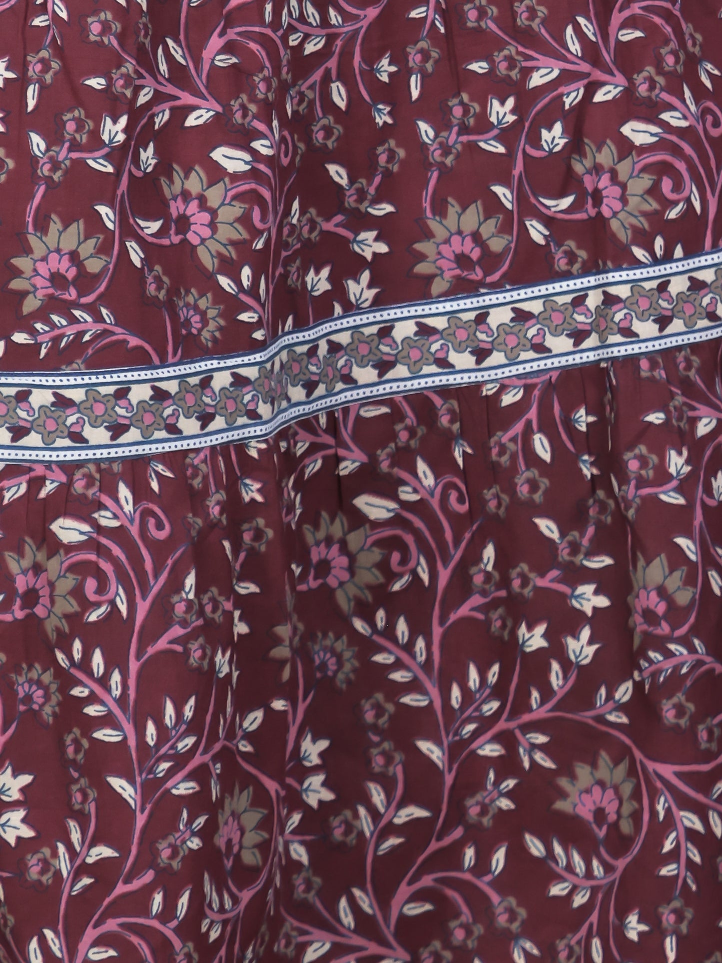 Soft Cotton Floral Anarkali Wine Dress