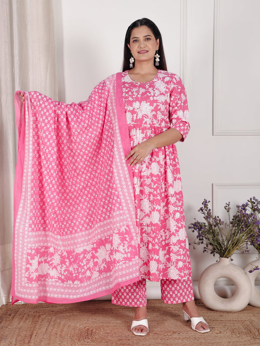 Cotton Voile Floral Pink Dupatta