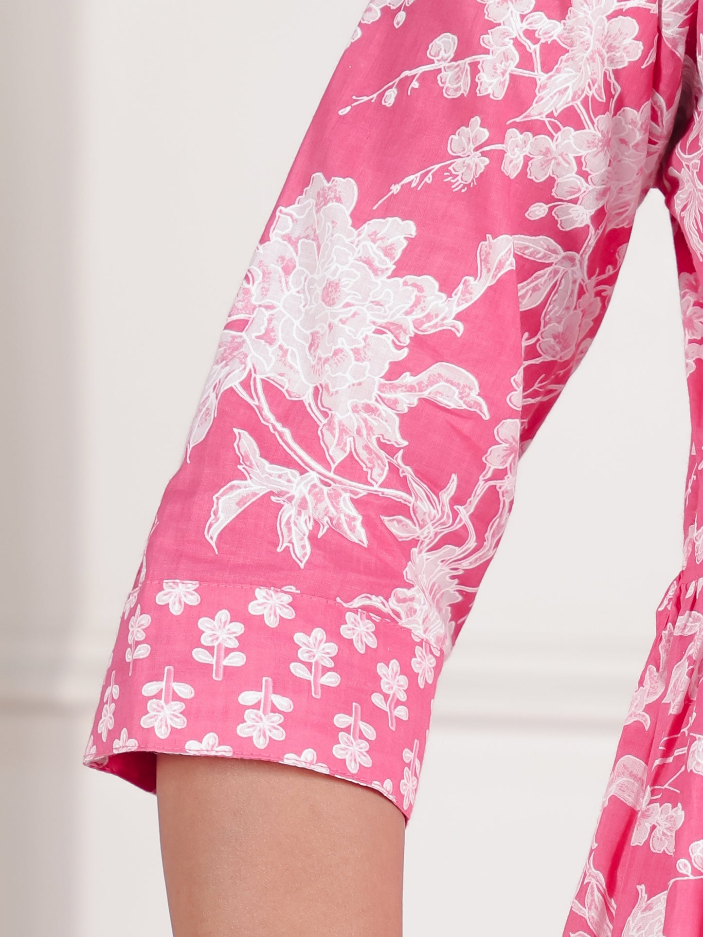 Soft Cotton Floral A-line Pink Kurta