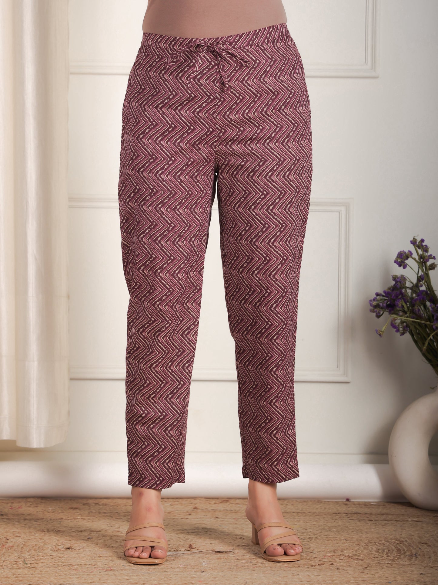 Soft Cotton Striped Purple Tapered Trousers