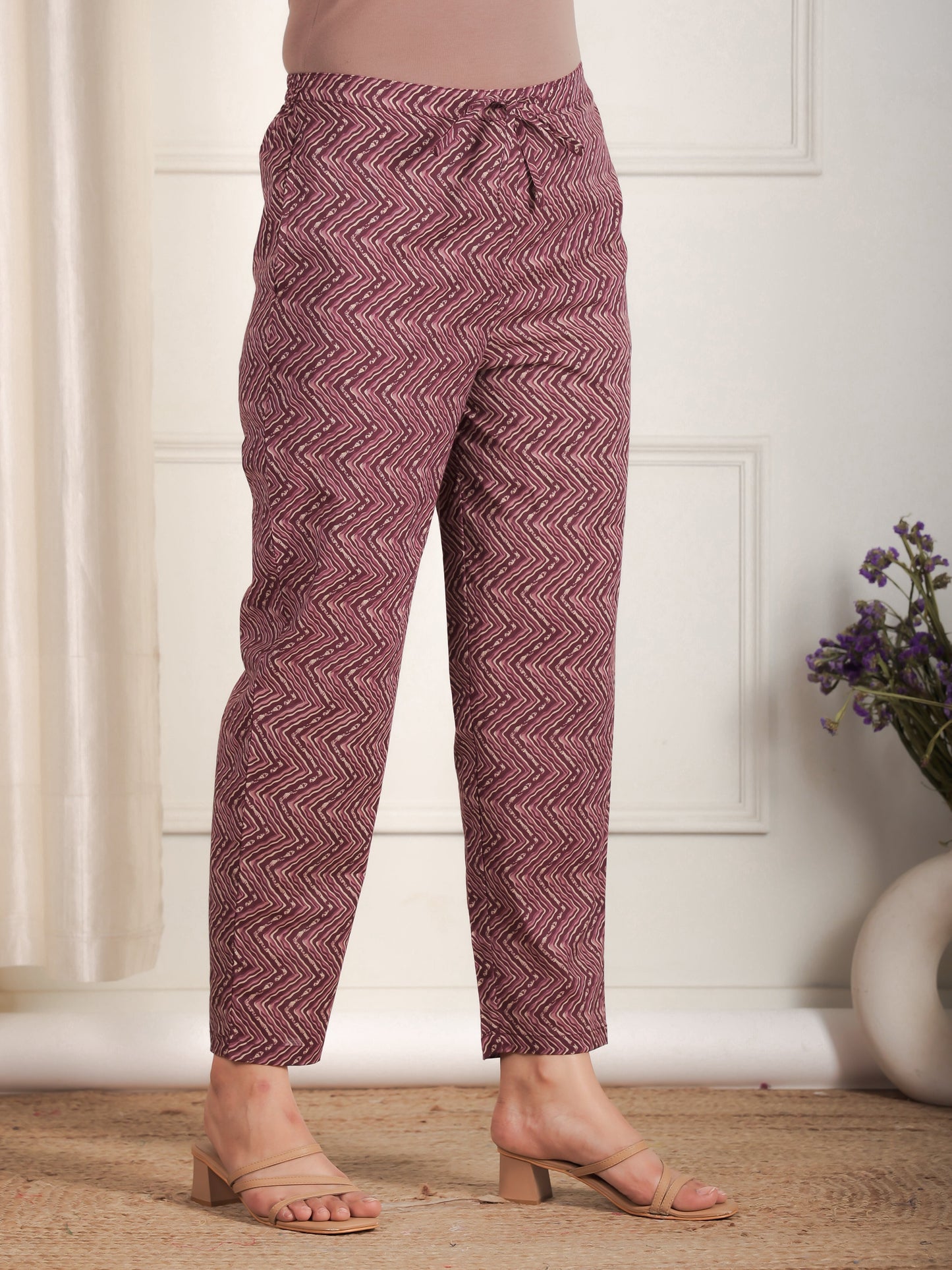 Soft Cotton Striped Purple Tapered Trousers