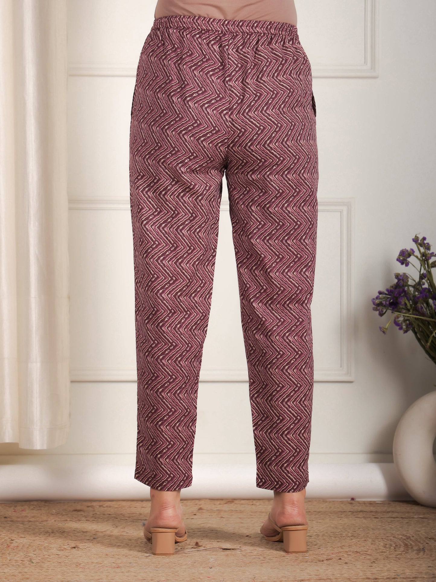 Soft Cotton Striped Purple Tapered Trousers