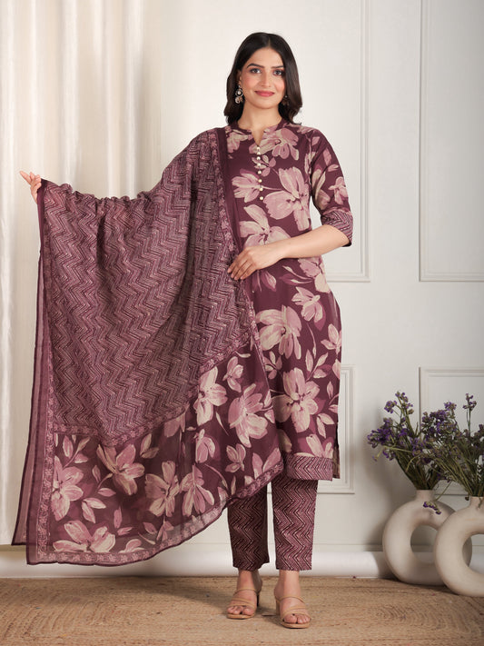 Cotton Voile Striped Purple Dupatta