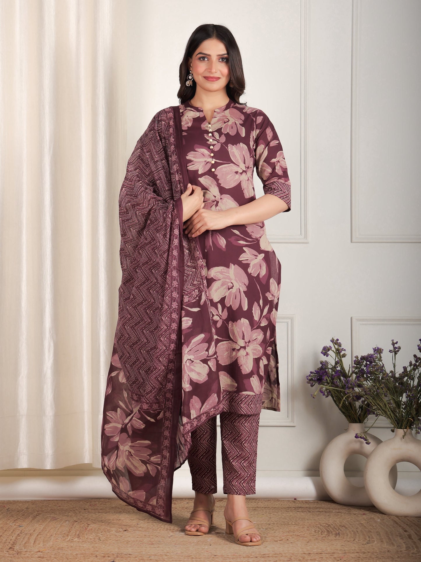 Cotton Voile Striped Purple Dupatta