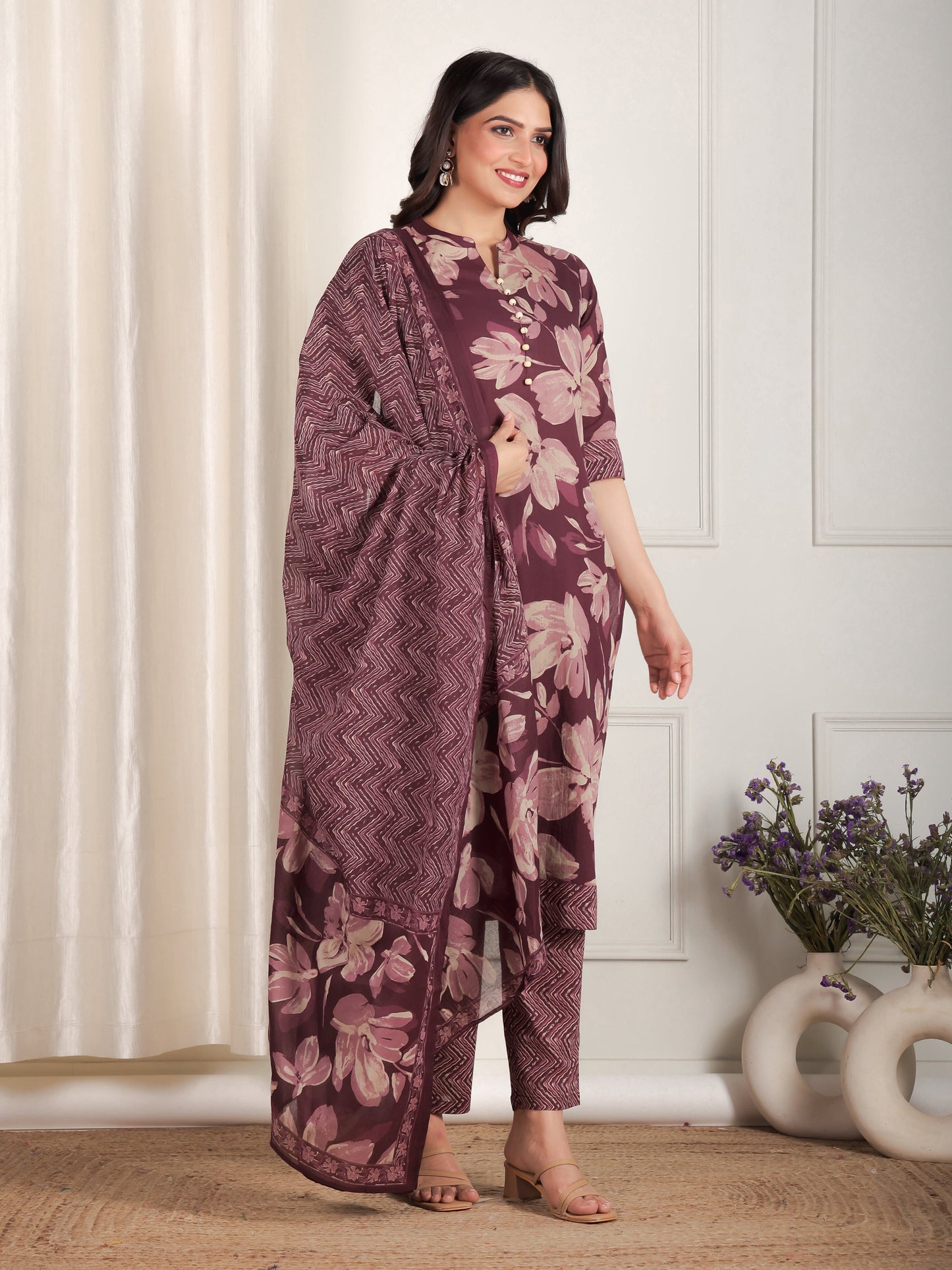 Cotton Voile Striped Purple Dupatta