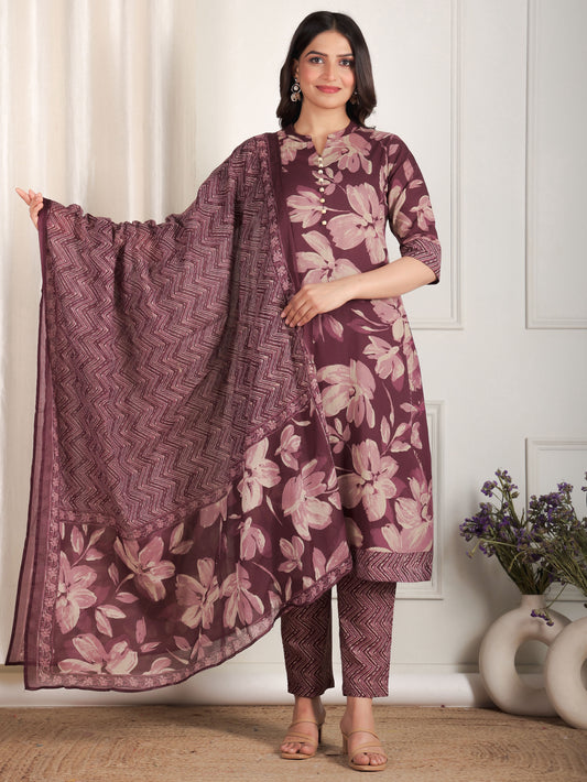 Cotton Voile Striped Purple Dupatta