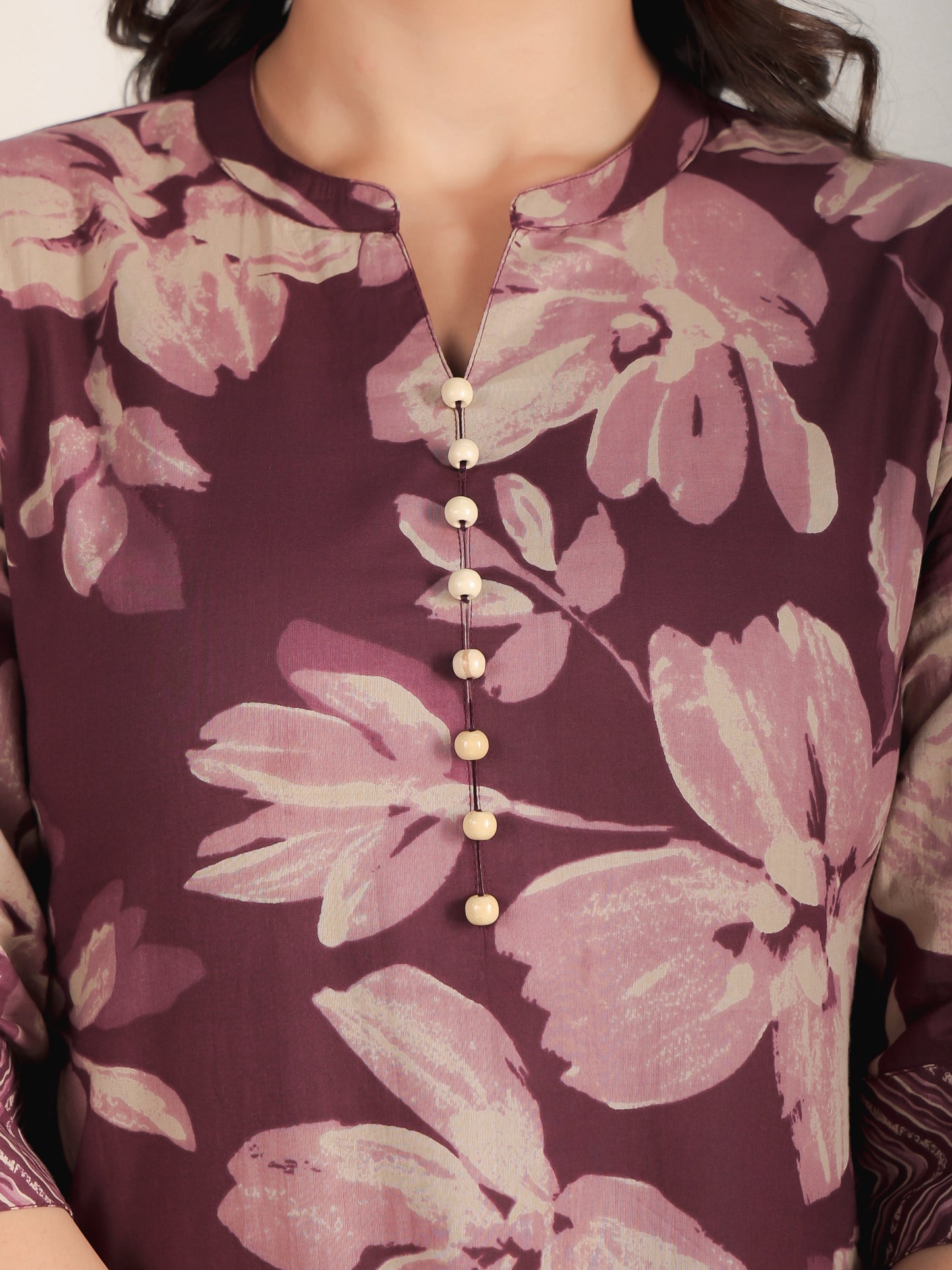 Soft Cotton Floral Straight Purple Kurta