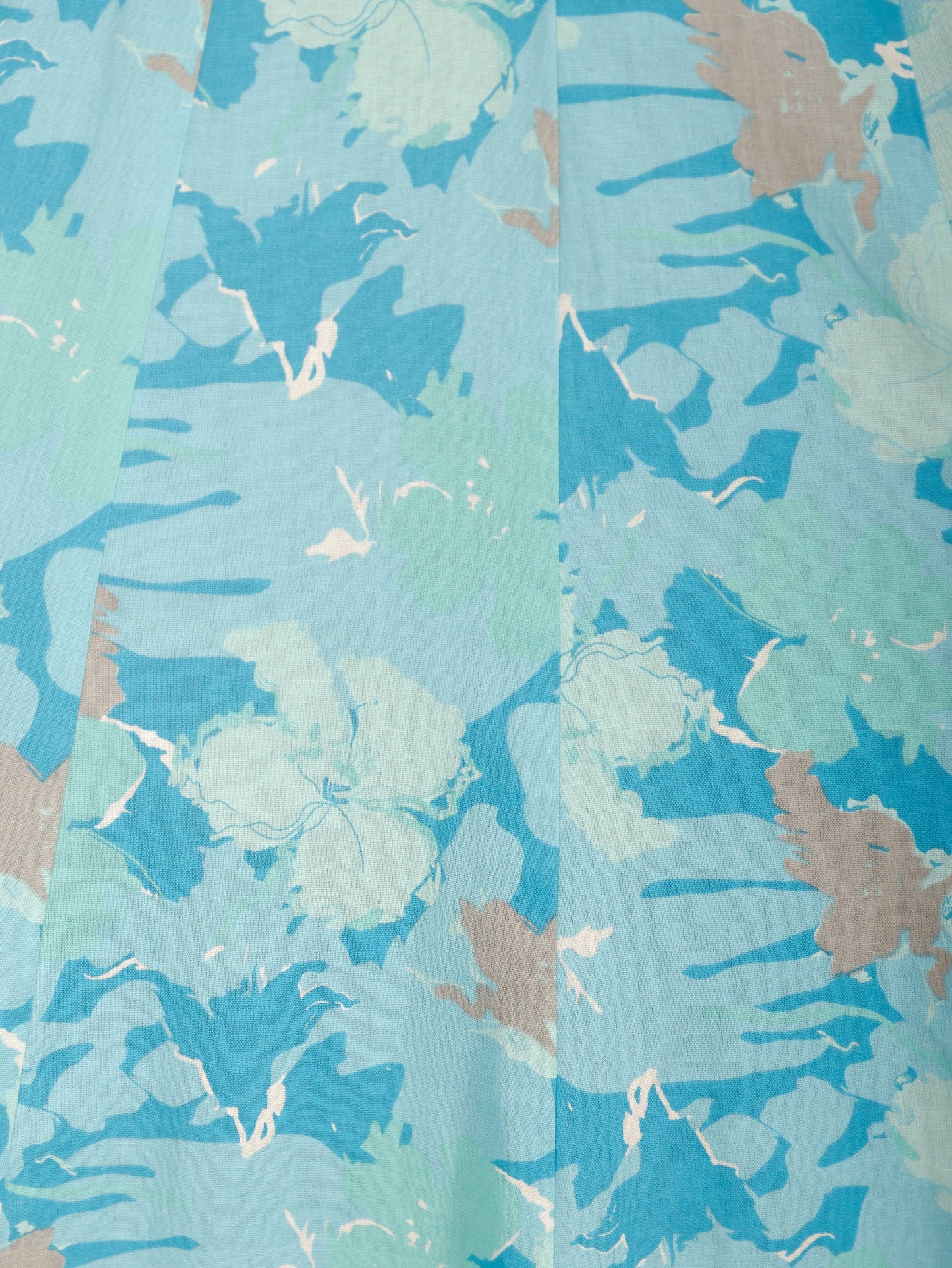 Linen Cotton Floral Flared Blue Dress