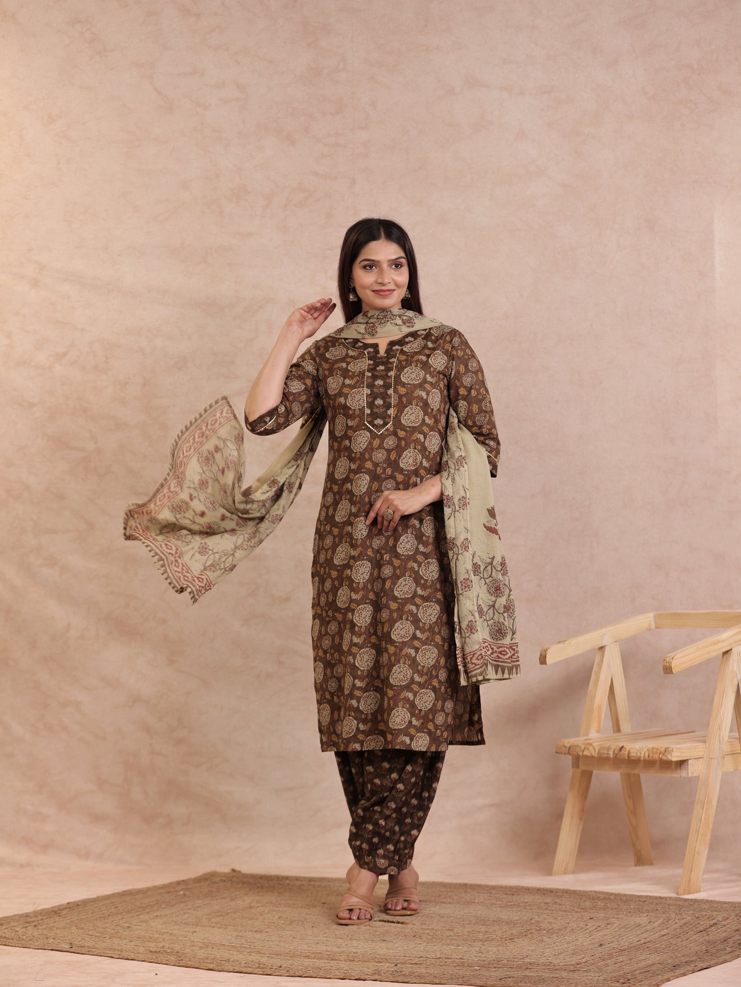 Cotton Voile Floral Beige Dupatta