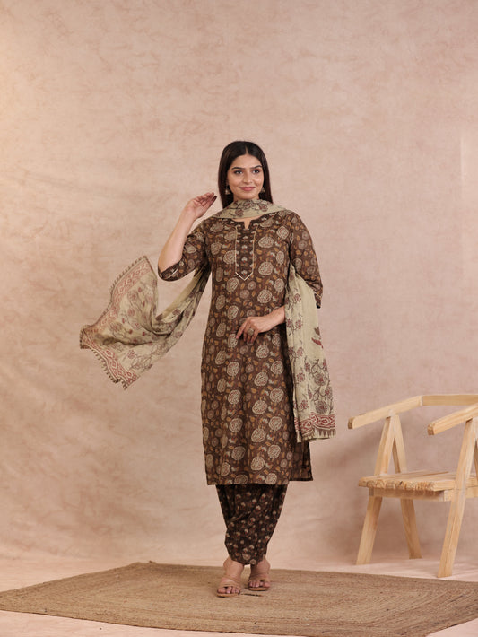 Cotton Voile Floral Beige Dupatta