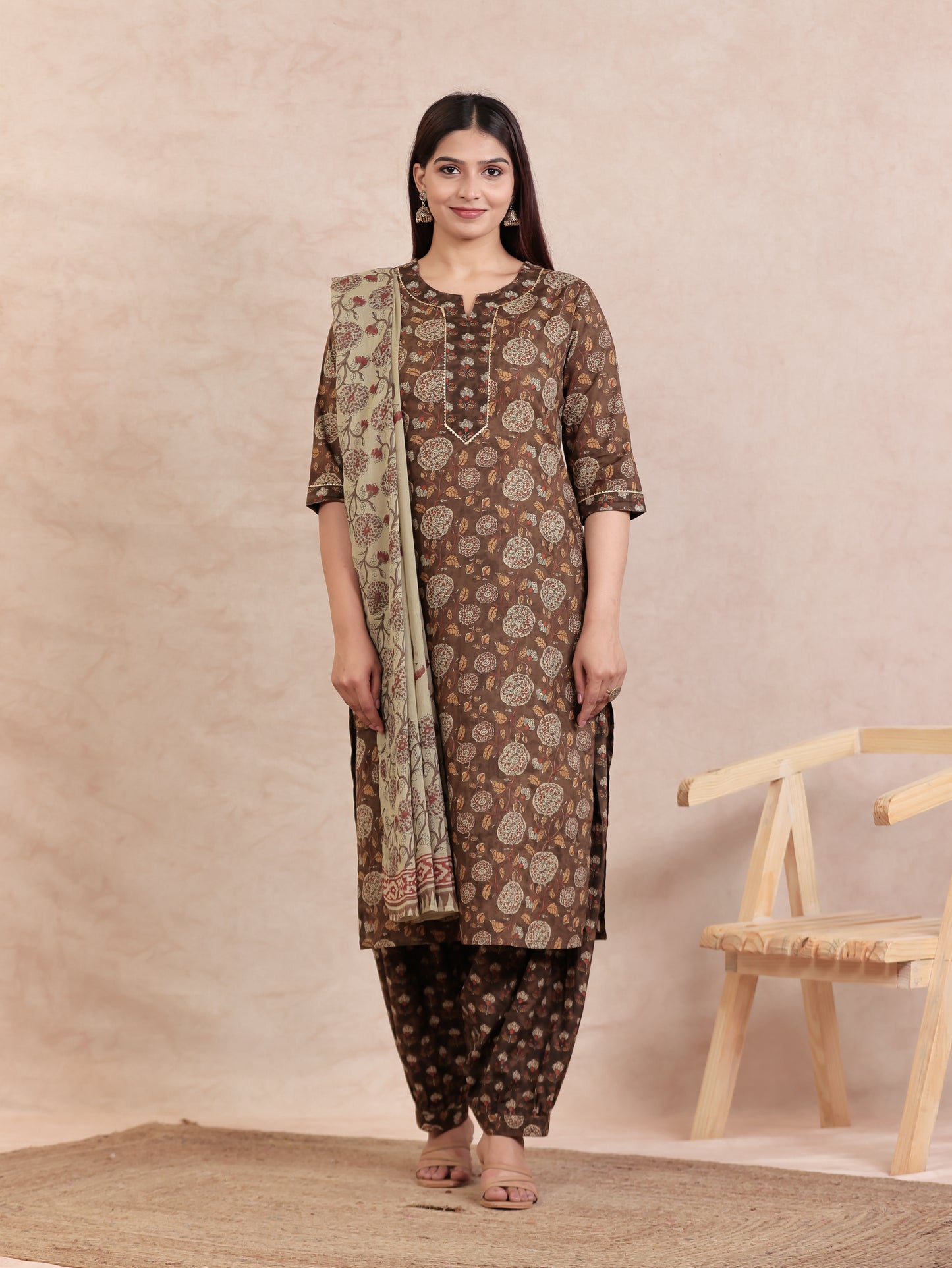 Cotton Voile Floral Beige Dupatta