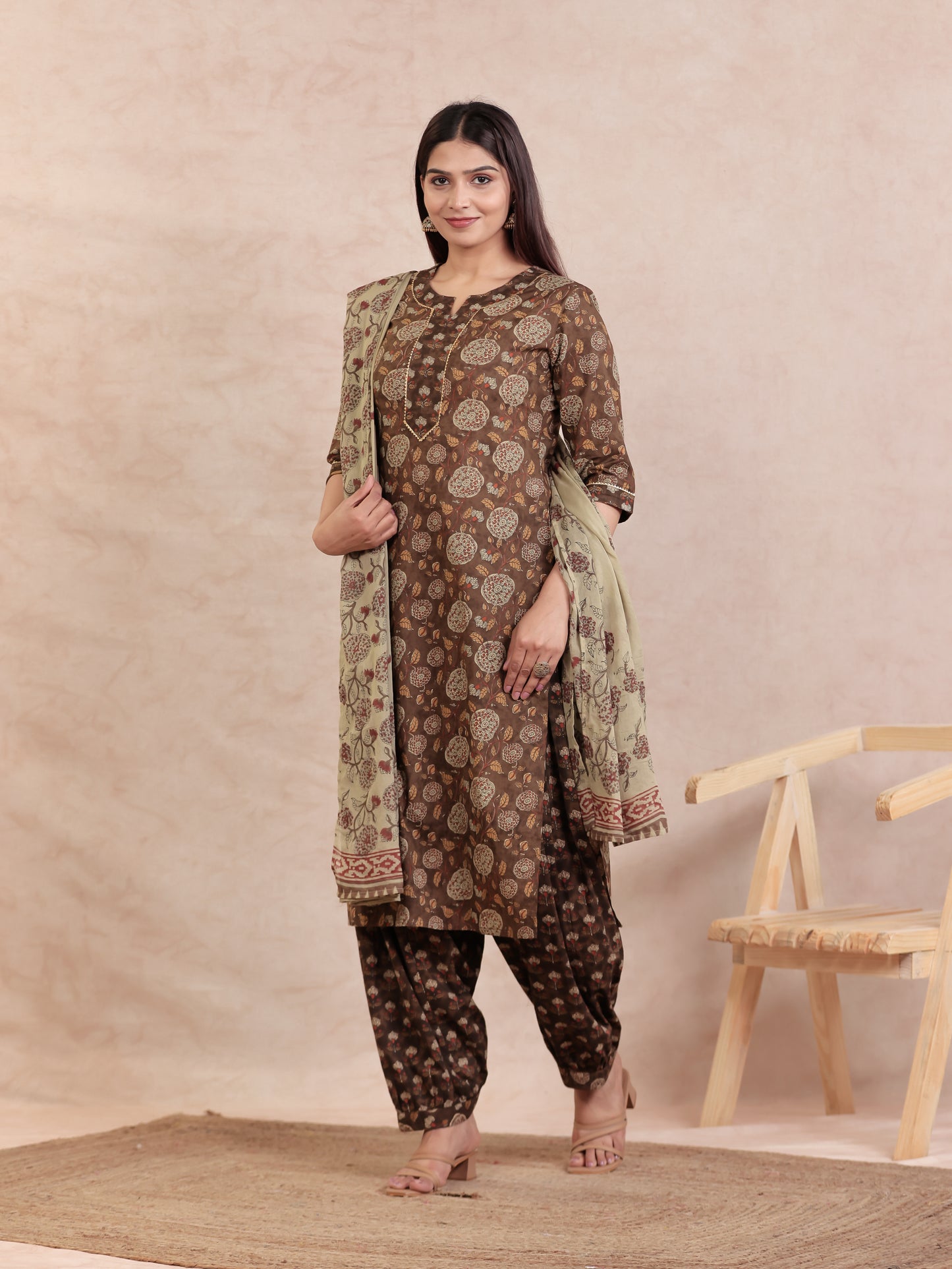 Cotton Voile Floral Beige Dupatta