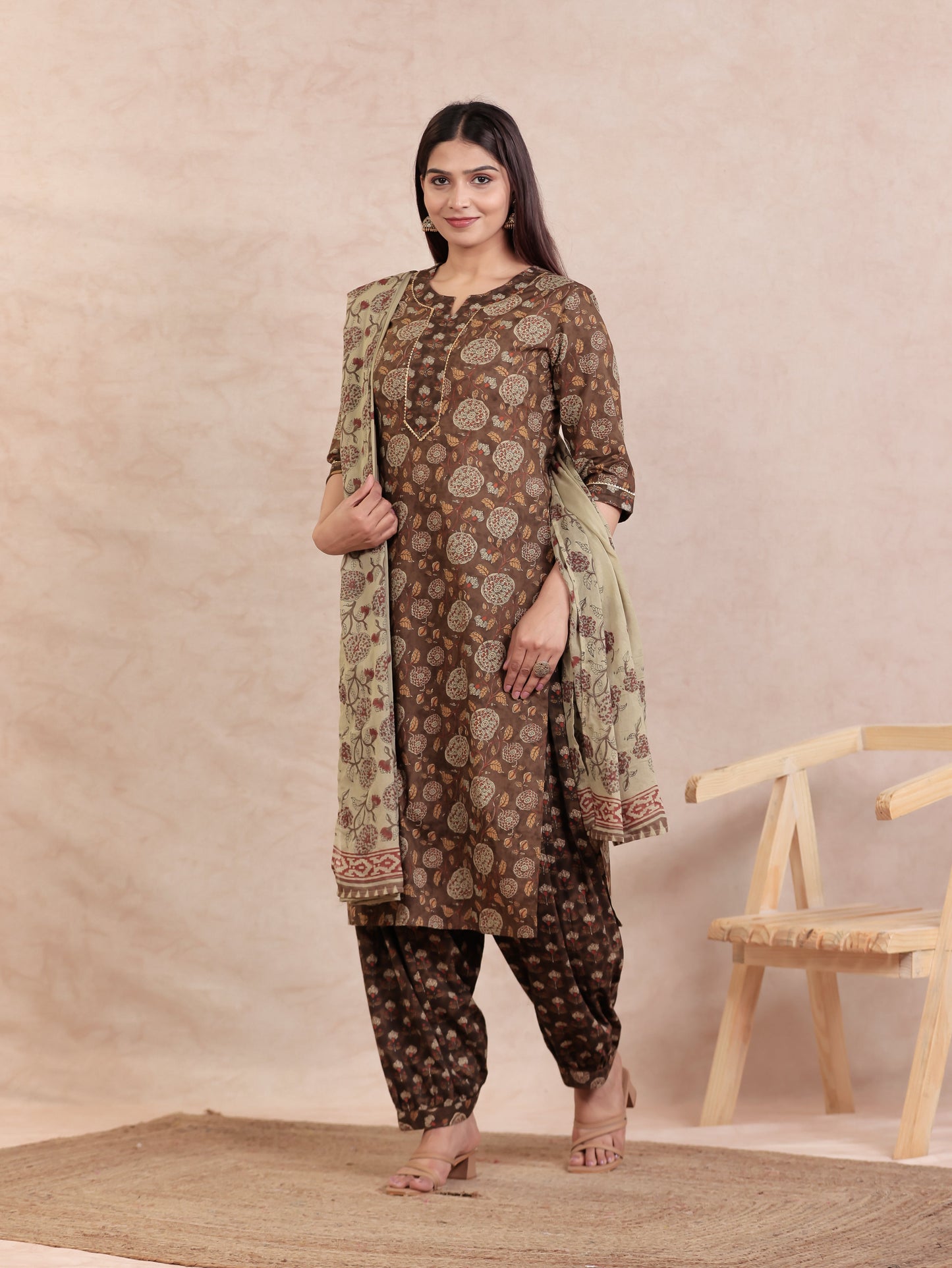 Cotton Voile Floral Beige Dupatta
