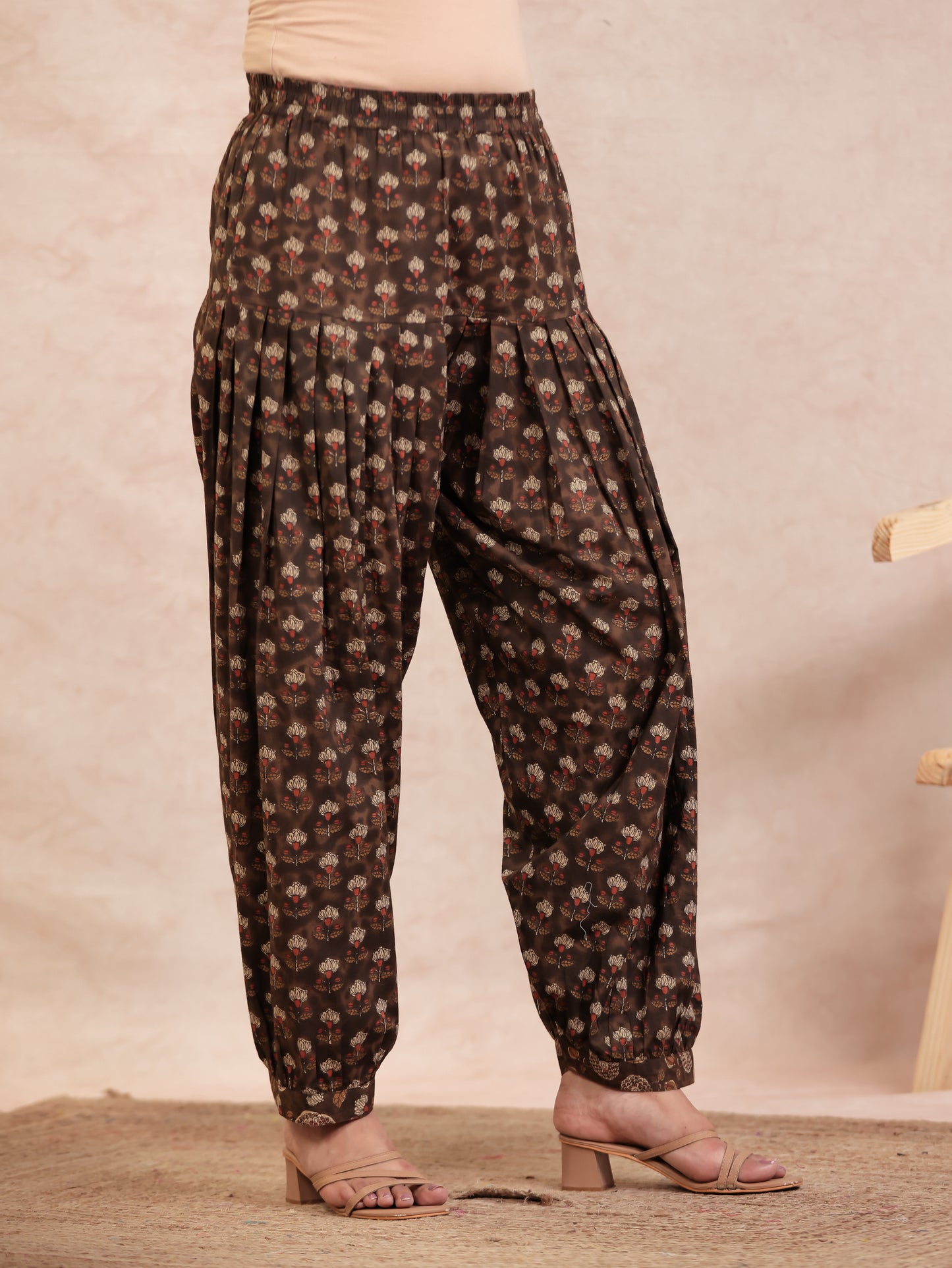 Soft Cotton Floral Straight Brown Kurta