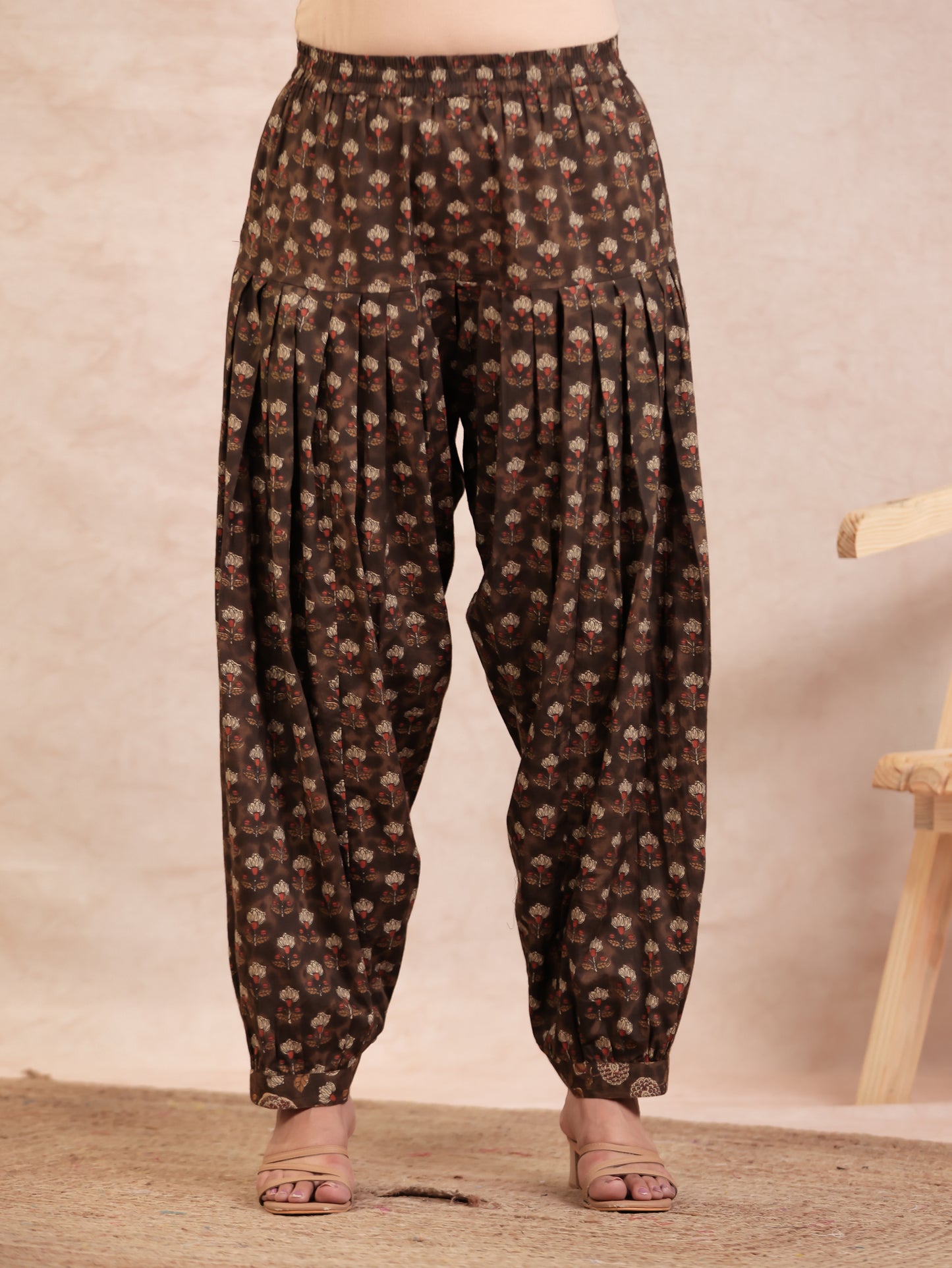 Soft Cotton Floral Straight Brown Kurta